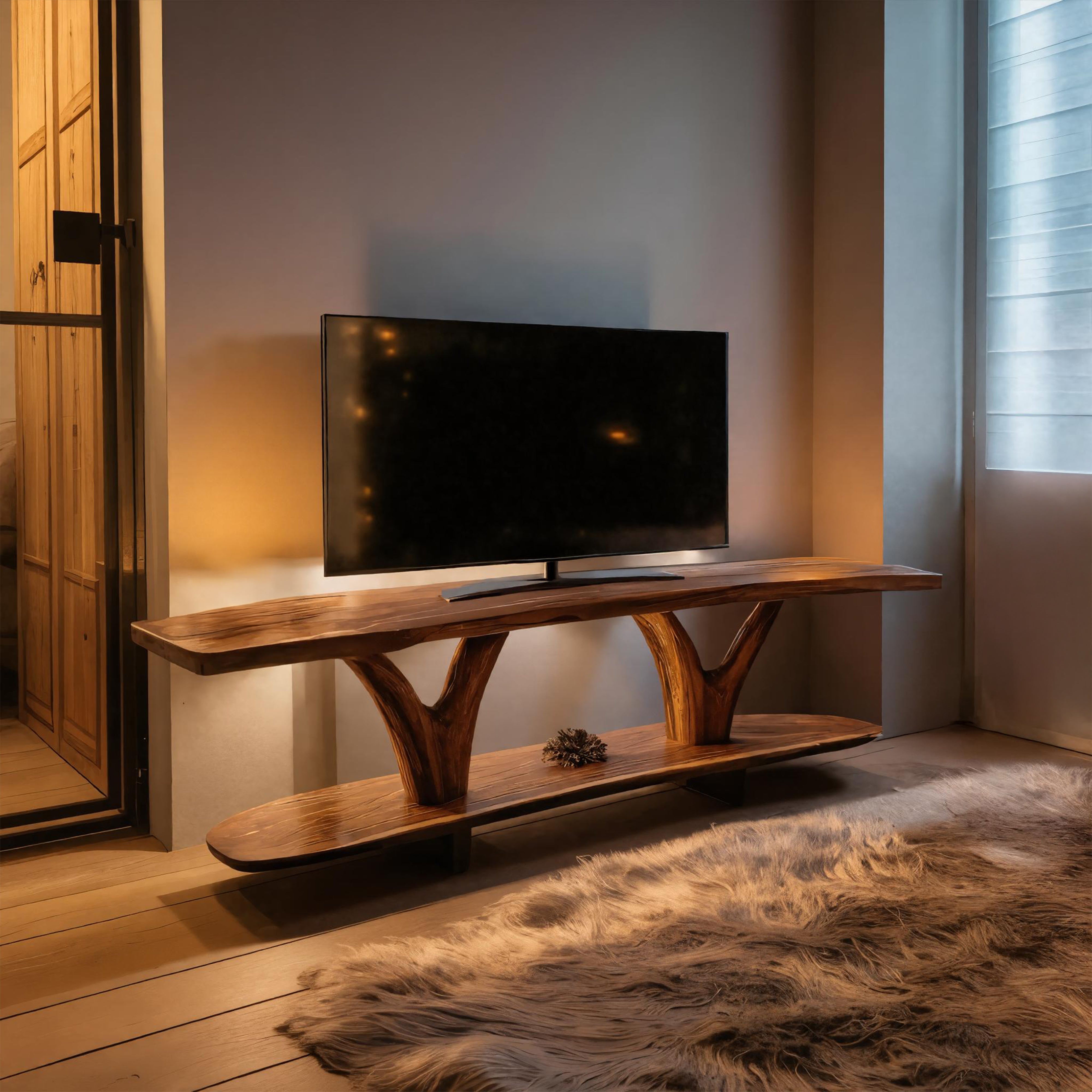 Handcrafted Wooden Live Edge TV Console For Cozy Holiday Gift SILDTTRCTV015