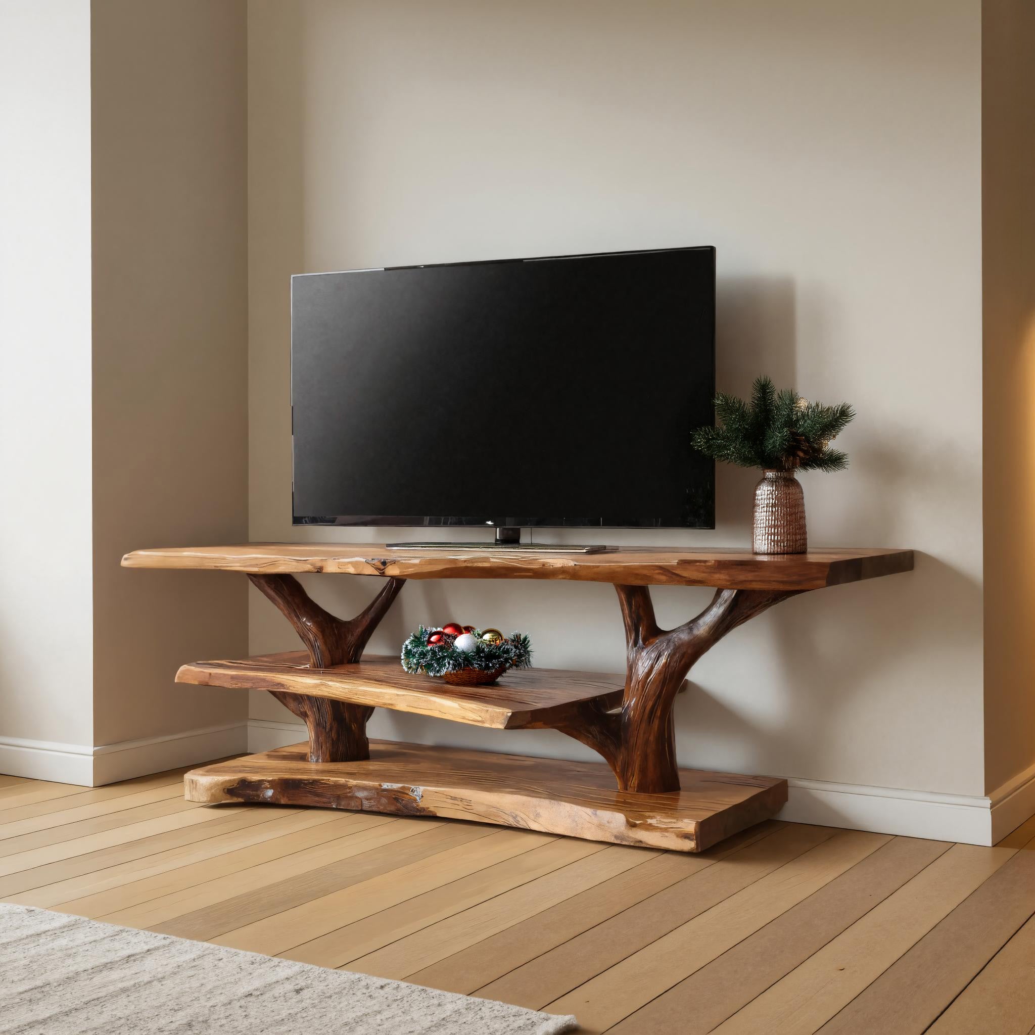 Handcrafted Live Edge Entryway TV Stand For Holiday Season Style SILDTTRCTV039