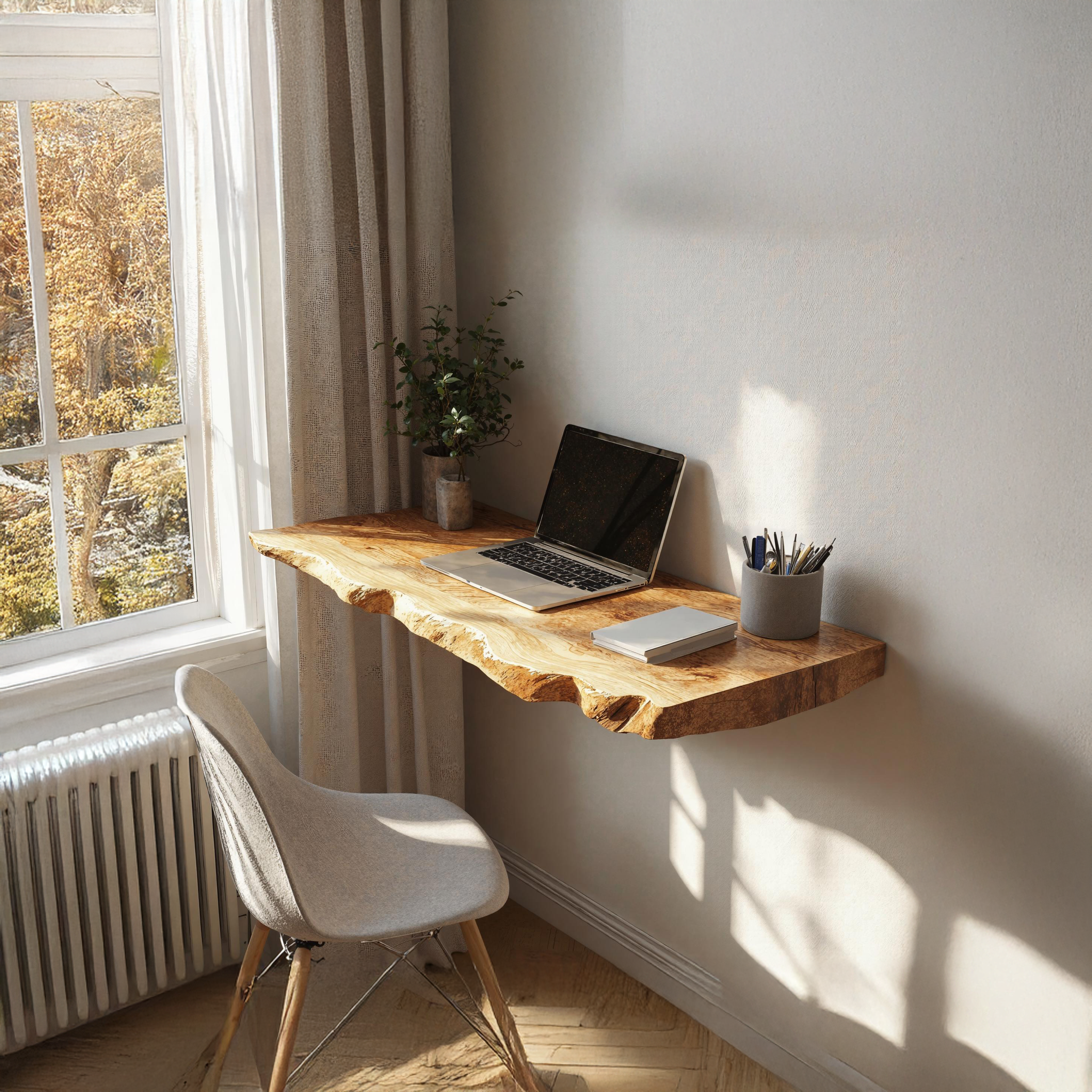 Rustic Wooden Floating Table For Thoughtful Bedroom Decoration SILDTTRFLD003