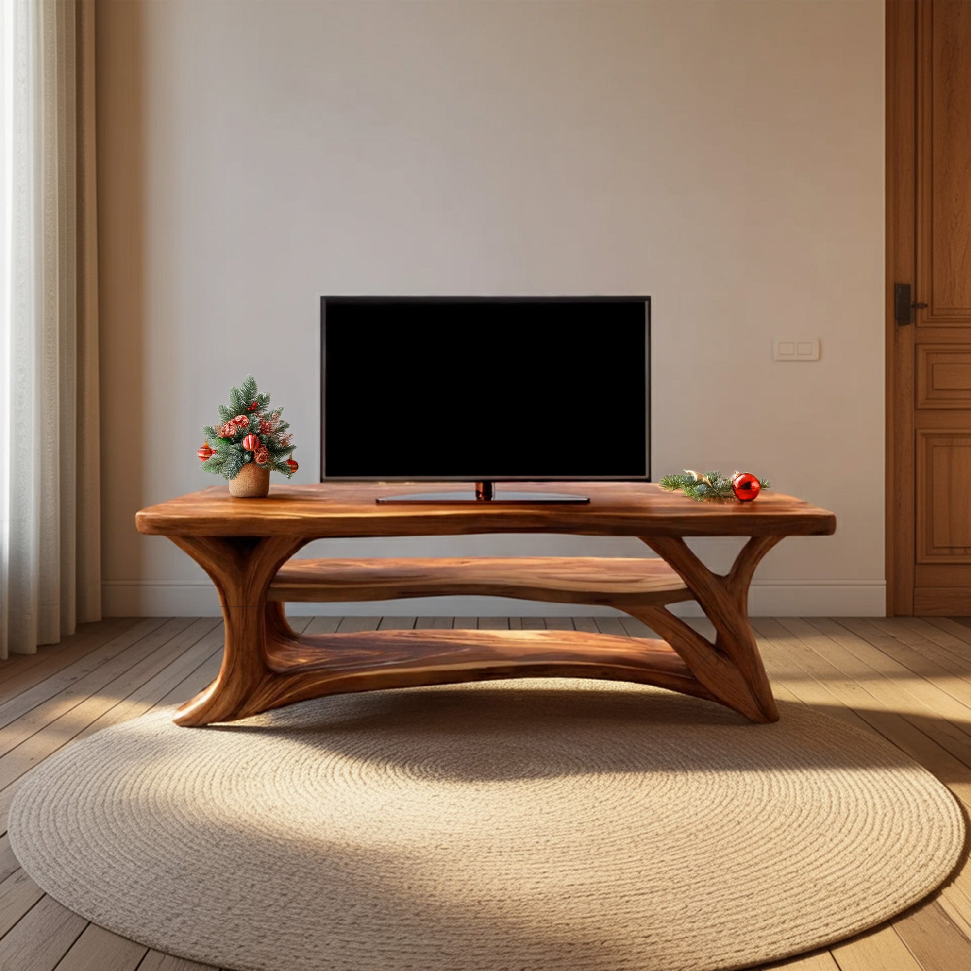 Mid Century Solid Wood TV Console For Cozy Christmas Living Room SILDTTRCTV041