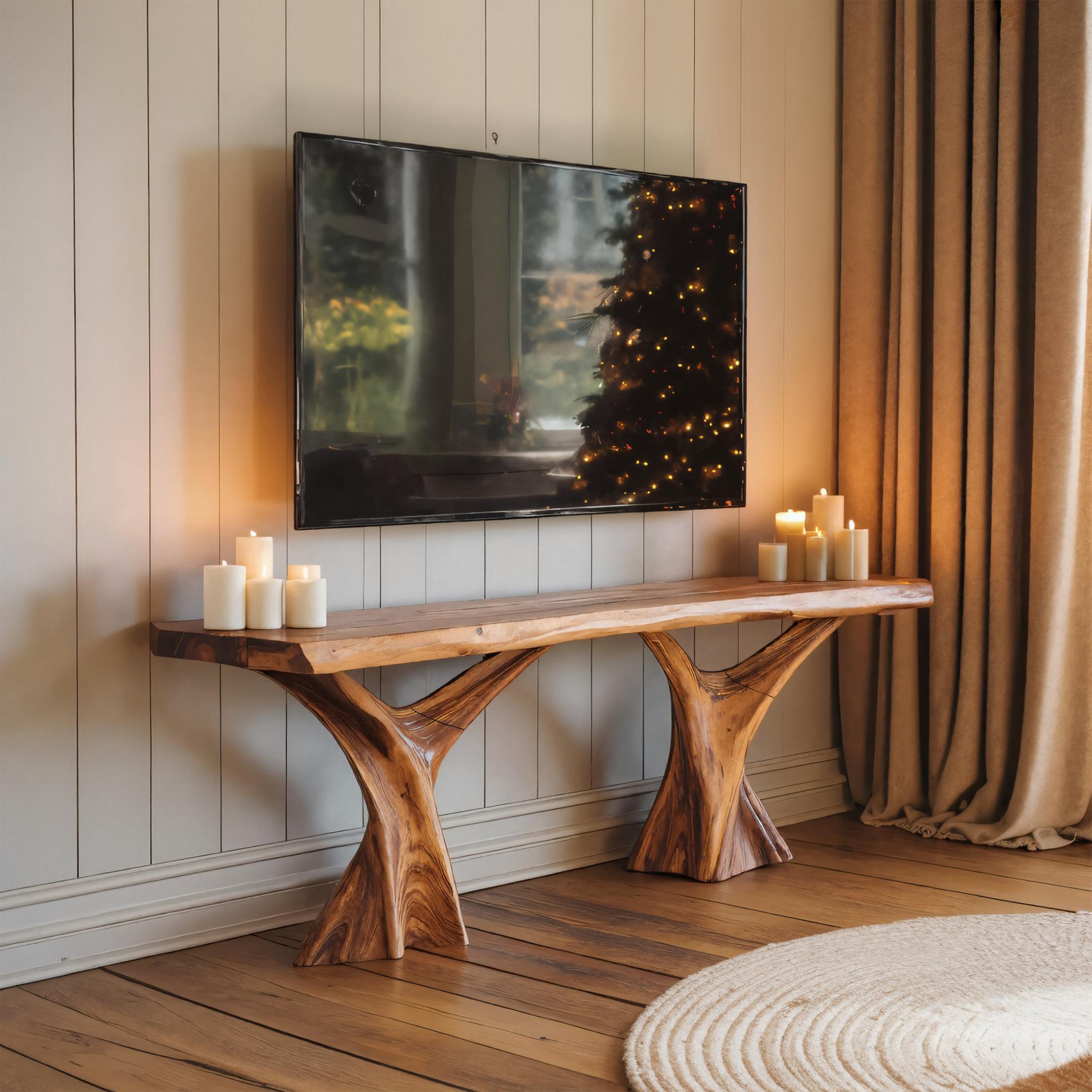 Handcrafted Wooden Live Edge TV Console For Winter Decor Gift SILDTTRCTV043
