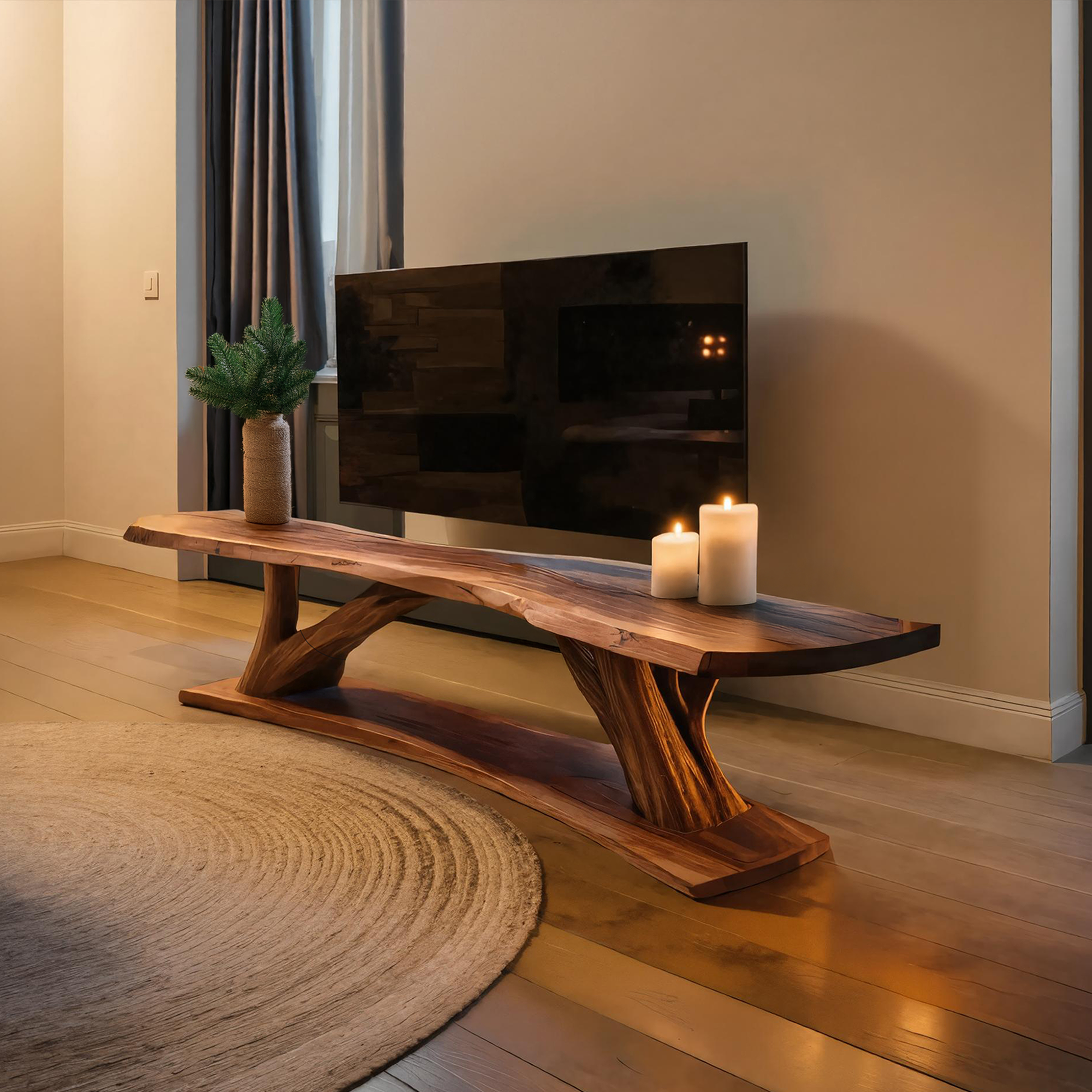 Mid Century Wooden Live Edge TV Console For Holiday Home Decor SILDTTRCTV045