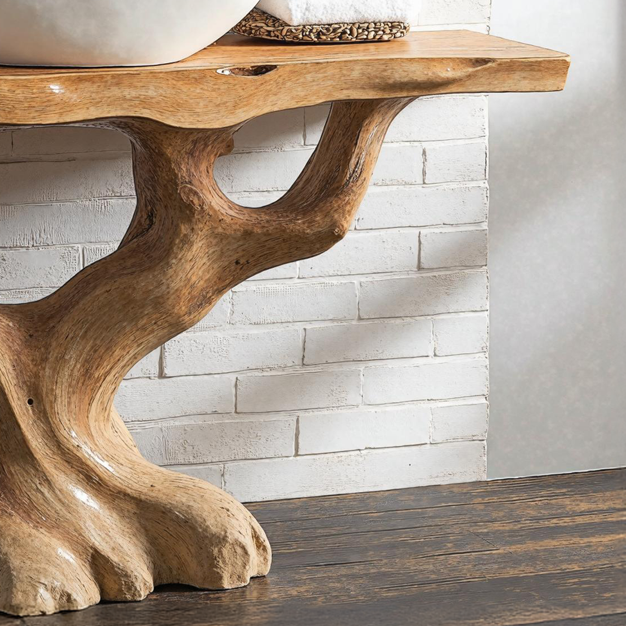 Handcrafted Wood Bathroom Vanity With Tree Trunk Base For Rustic Charm SILDTBRV137