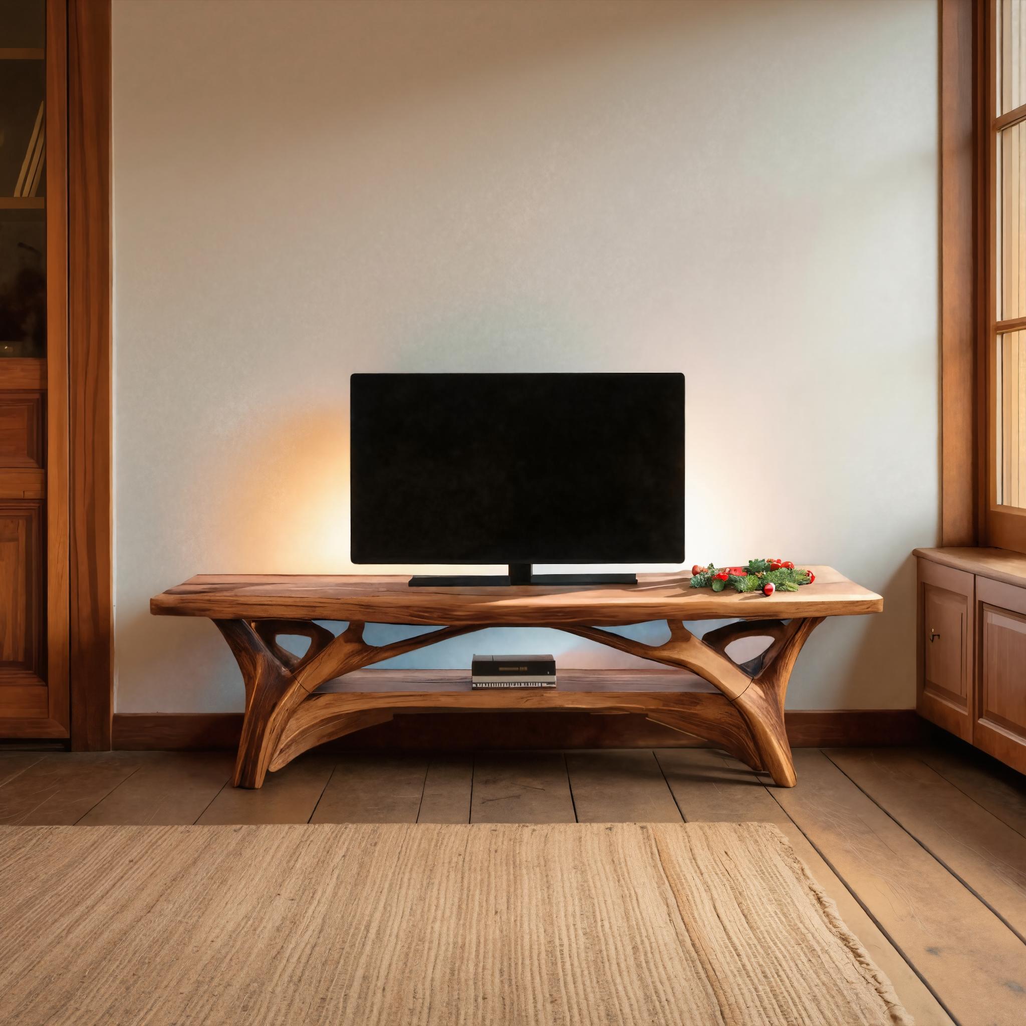 Handcrafted Wooden Live Edge TV Console For Cozy Winter Decor SILDTTRCTV007