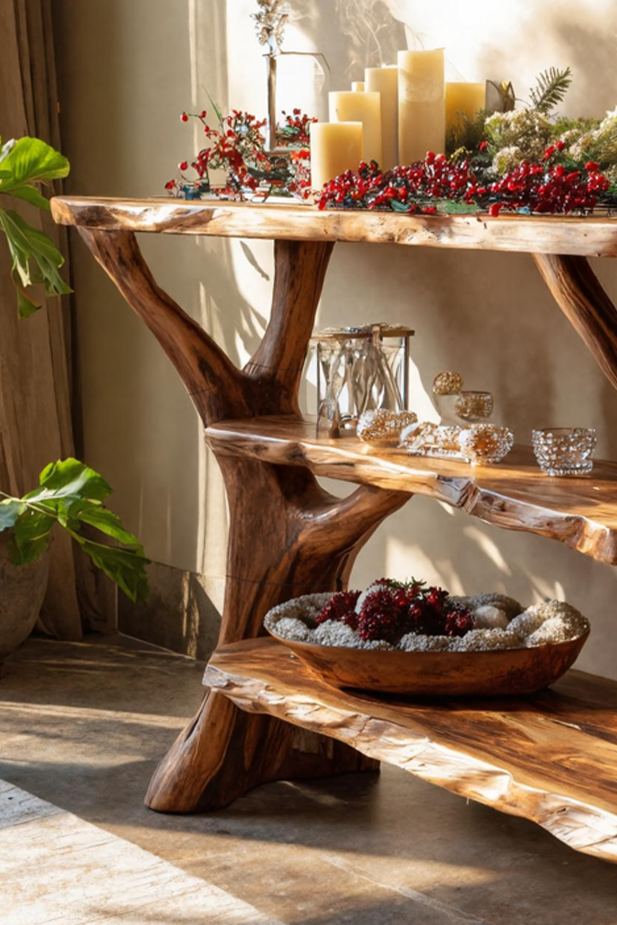 Mid Century Rustic Console Table Live Edge For Holiday Decoration SILDTTNCSC015