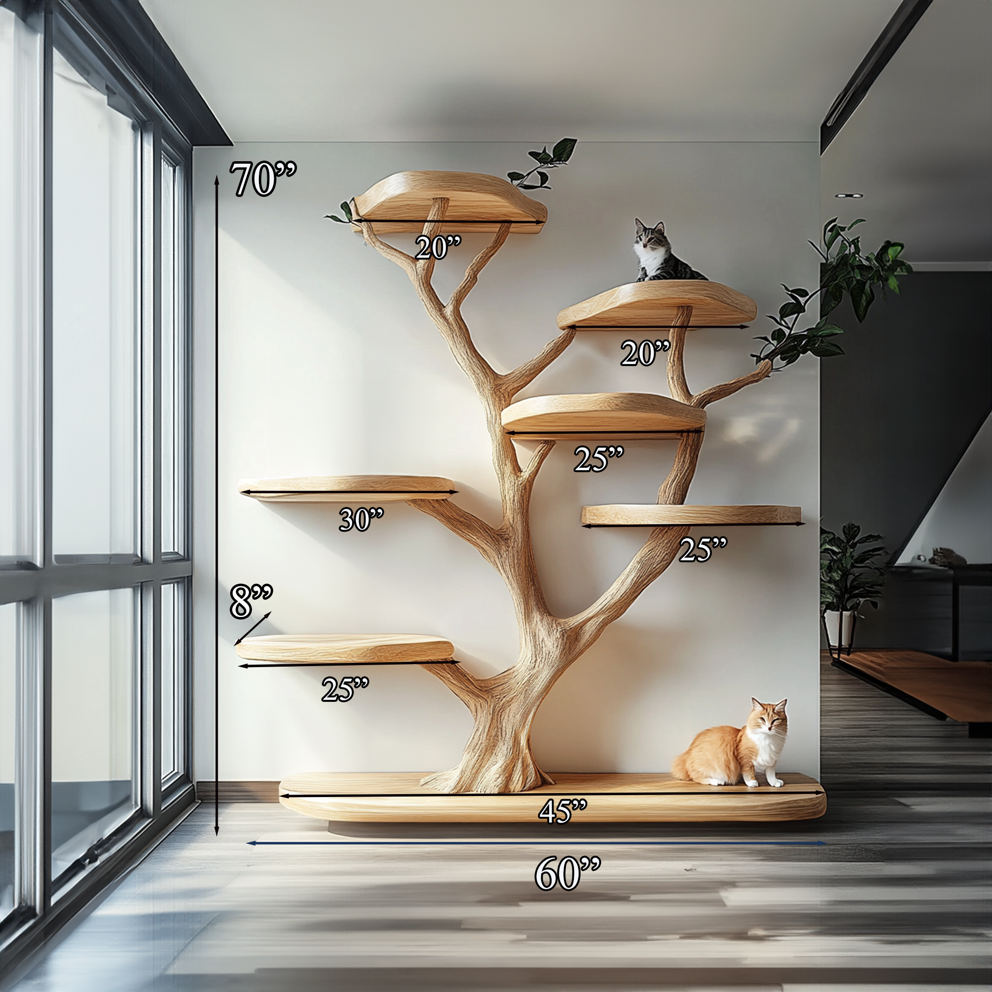 Rustic Cat Tree Natural Wood Cat Furniture Handmade Gift Cat SINLTT012