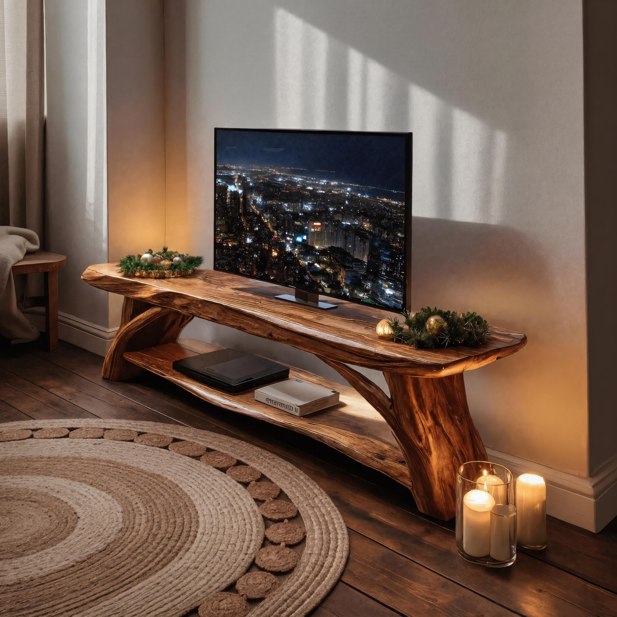 Modern Wooden Live Edge TV Console For Christmas Bedroom Design SILDTTRCTV032