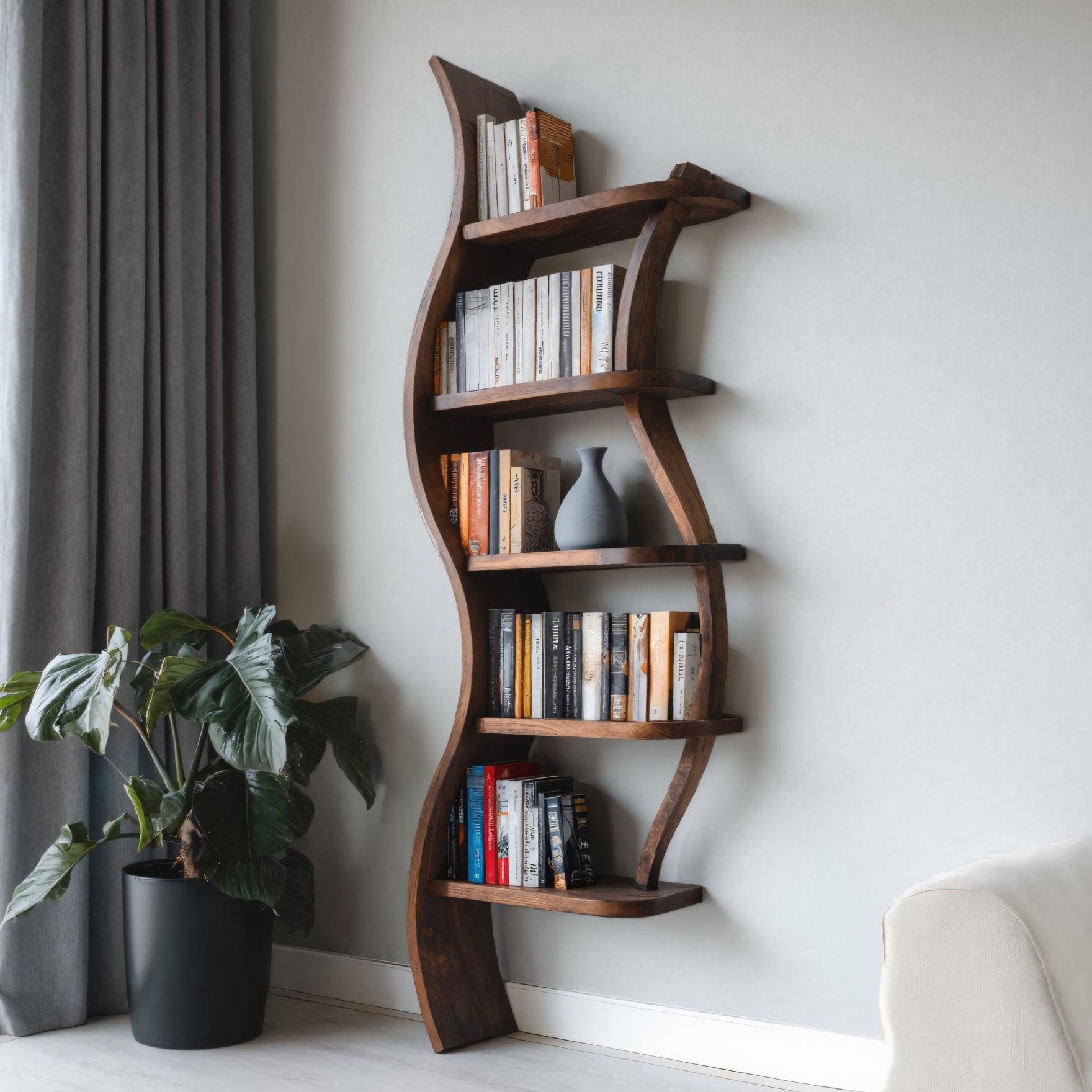 Modern Sculptural Bookshelf With Curved Design For Living Room SITHHNBS038