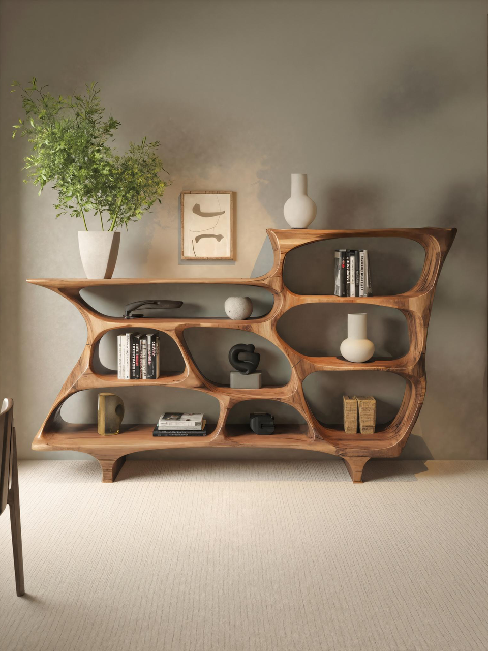 Contemporary Organic Bookshelf With Open Shelves For Living Room Or Office SITHTTBS030