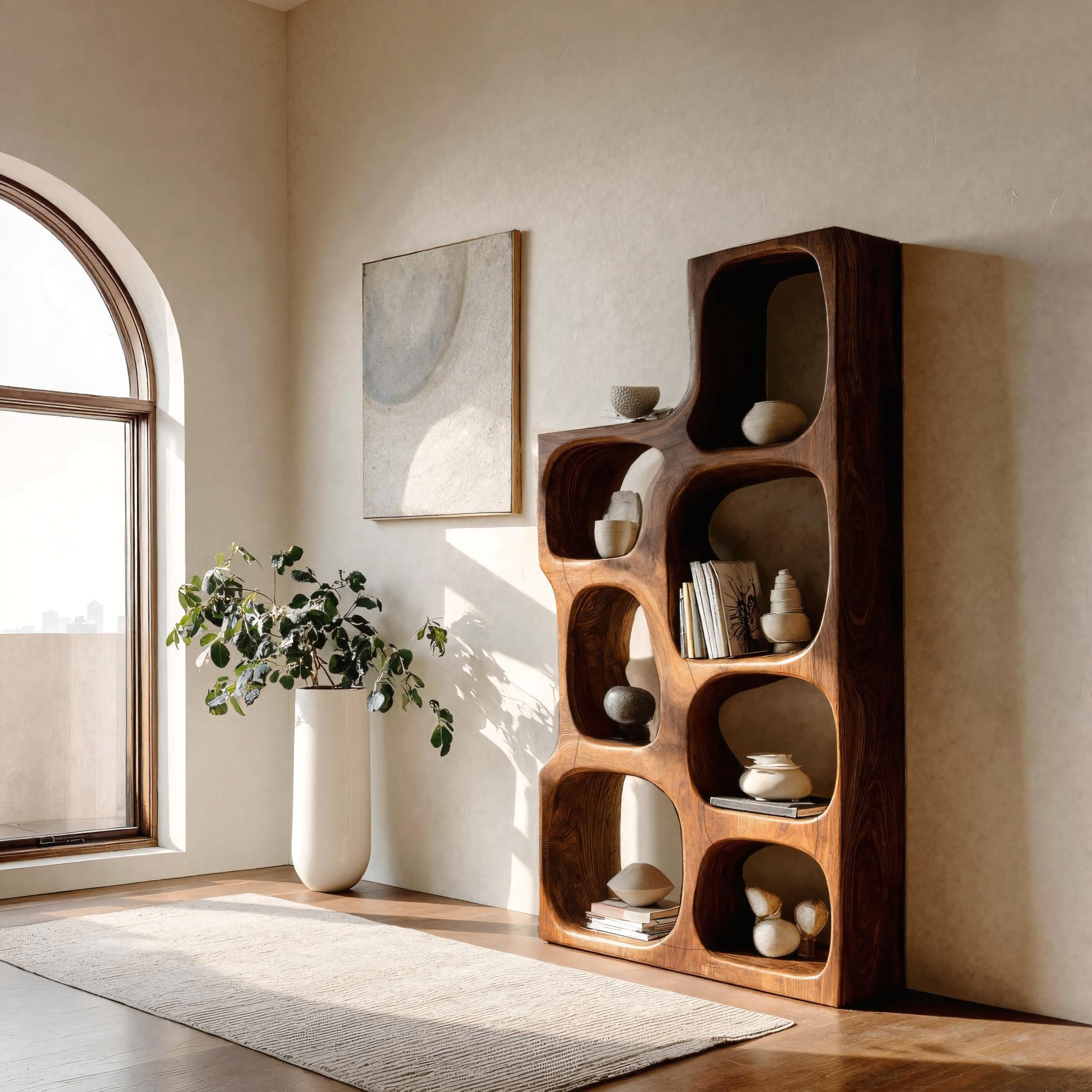 Organic Sculptural Wooden Bookshelf For Modern Living Room RTTHHNBS133