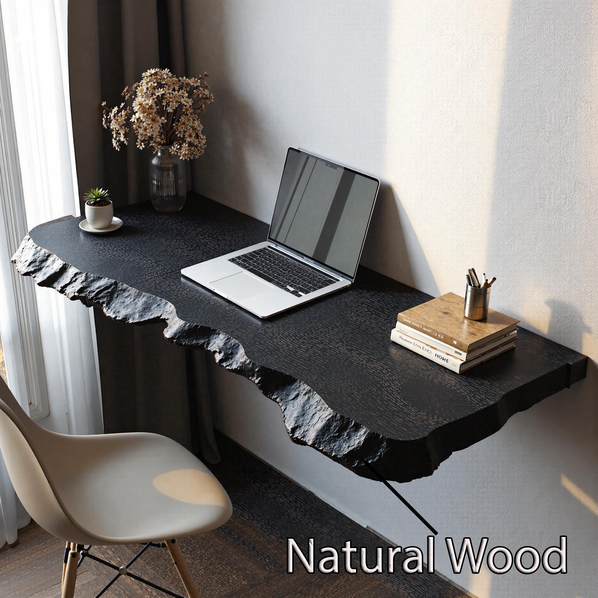 Mid Century Solid Wood Floating Desk For Home Office Setup SILDTFLD009