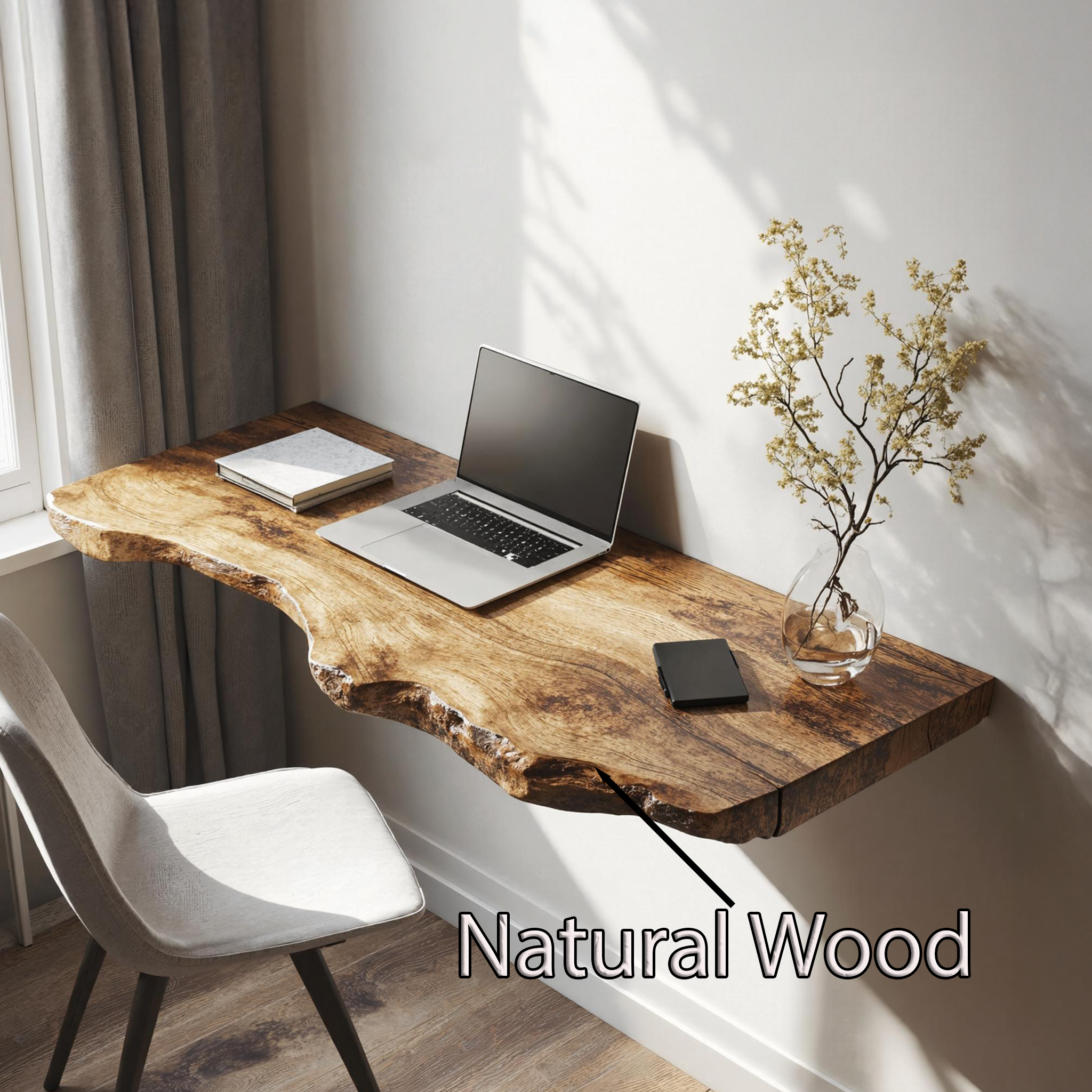 Farmhouse Solid Wood Floating Desk For Organic Living Room Design SILDTFLD027