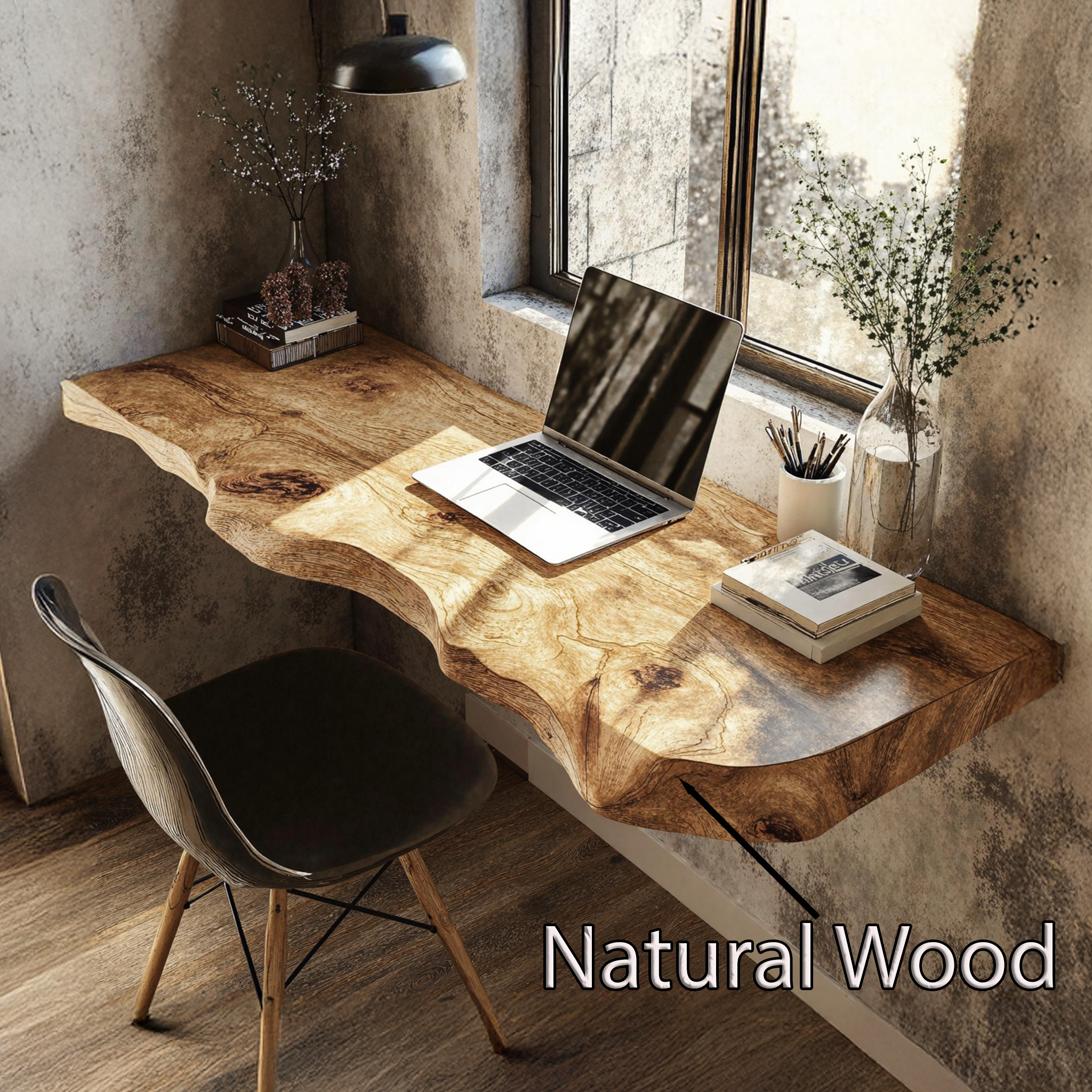 Mid Century Solid Wood Floating Desk For Sleek Home Styling SILDTTRFLD002