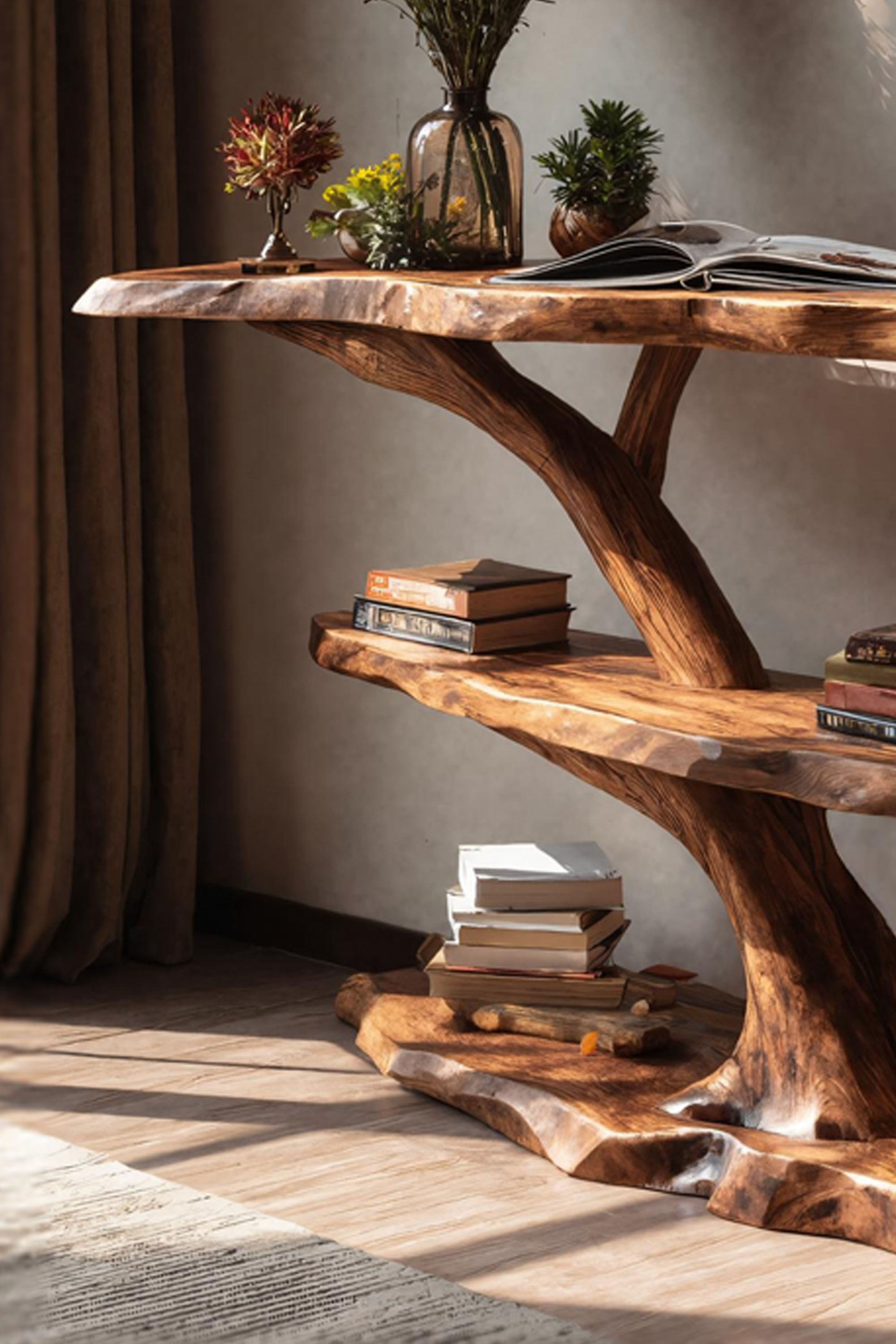 Mid Century Wooden Live Edge Console Table For Interior Entryway Design SILDTTNCS038