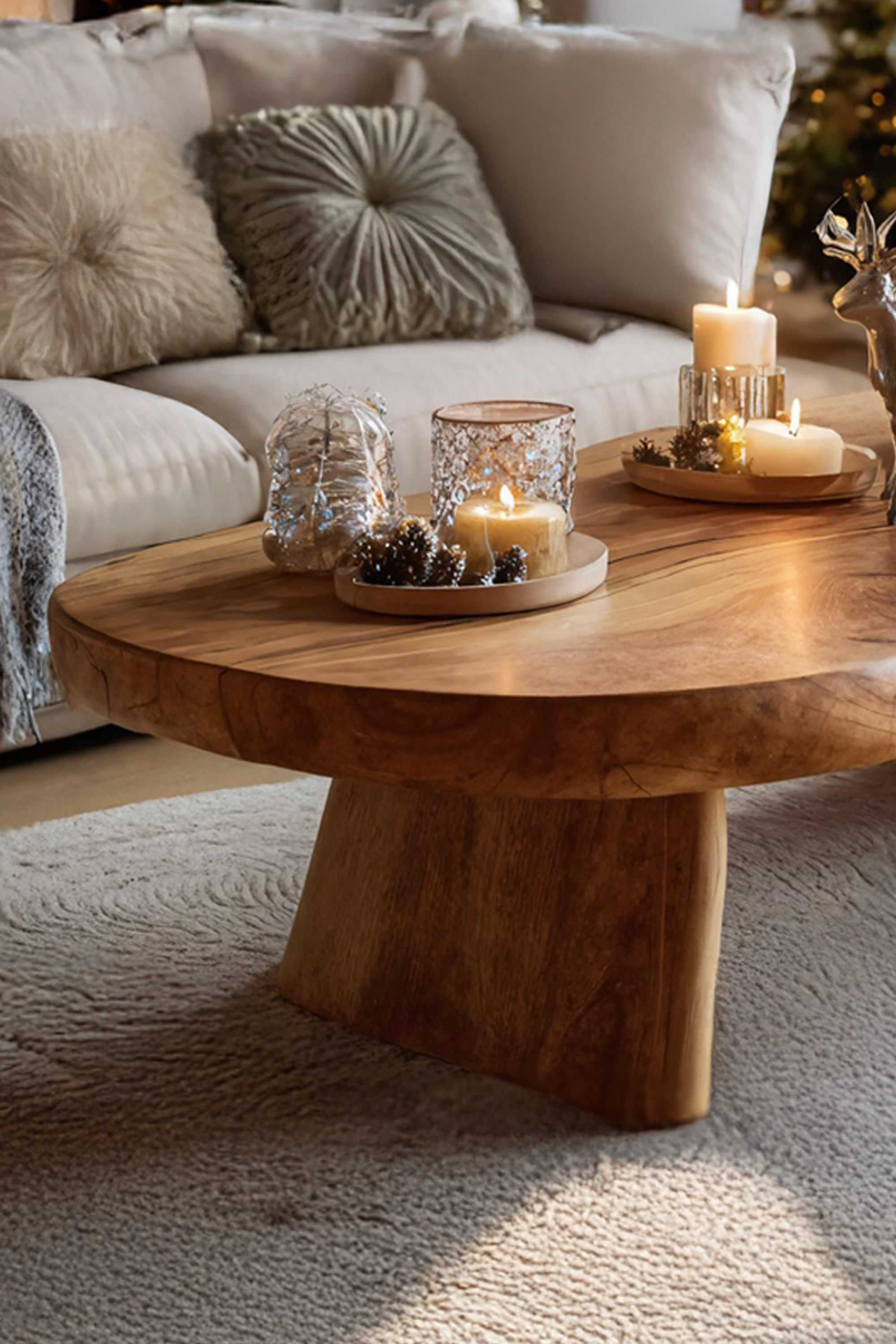 Handcrafted Rustic Solid Wood Coffee Table For Christmas Accent SILDTTRCCF013