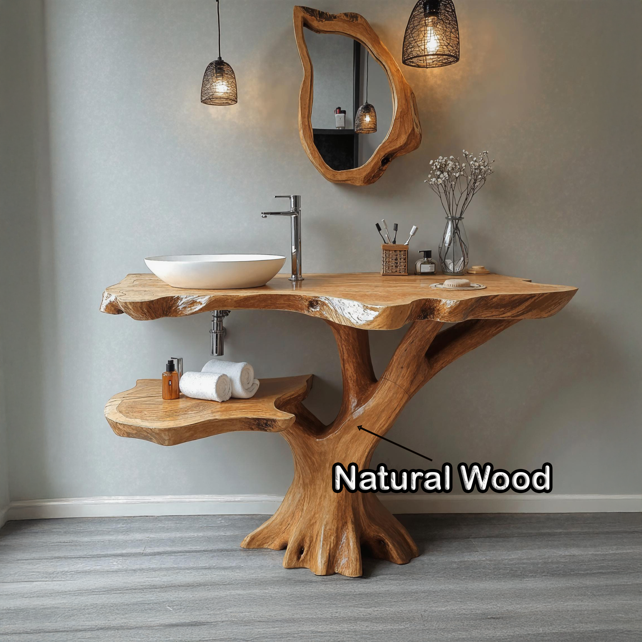 Rustic Natural Wood Bathroom Vanity For Country Style Homes SILDTBRV153