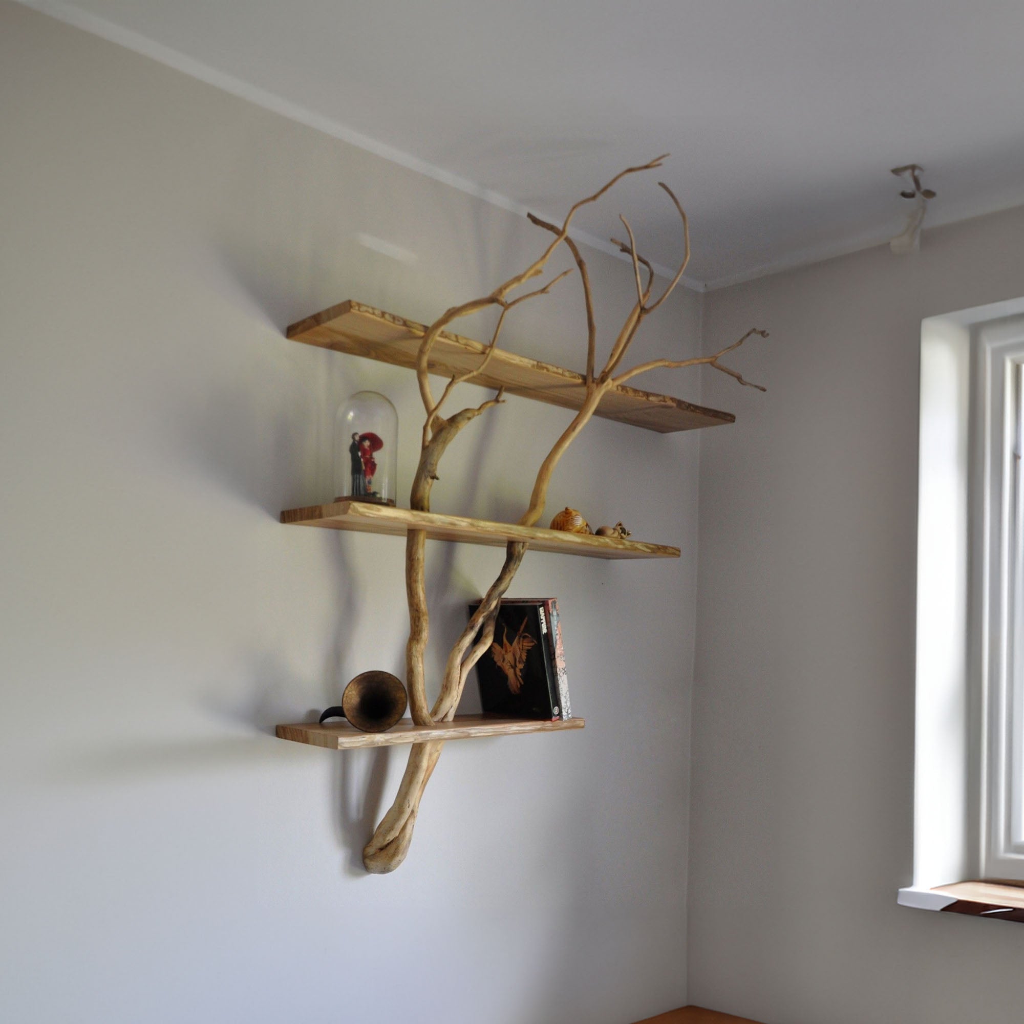 Mid Century Tree Book Shelf Floating Live Edge Shelf SINLTB028