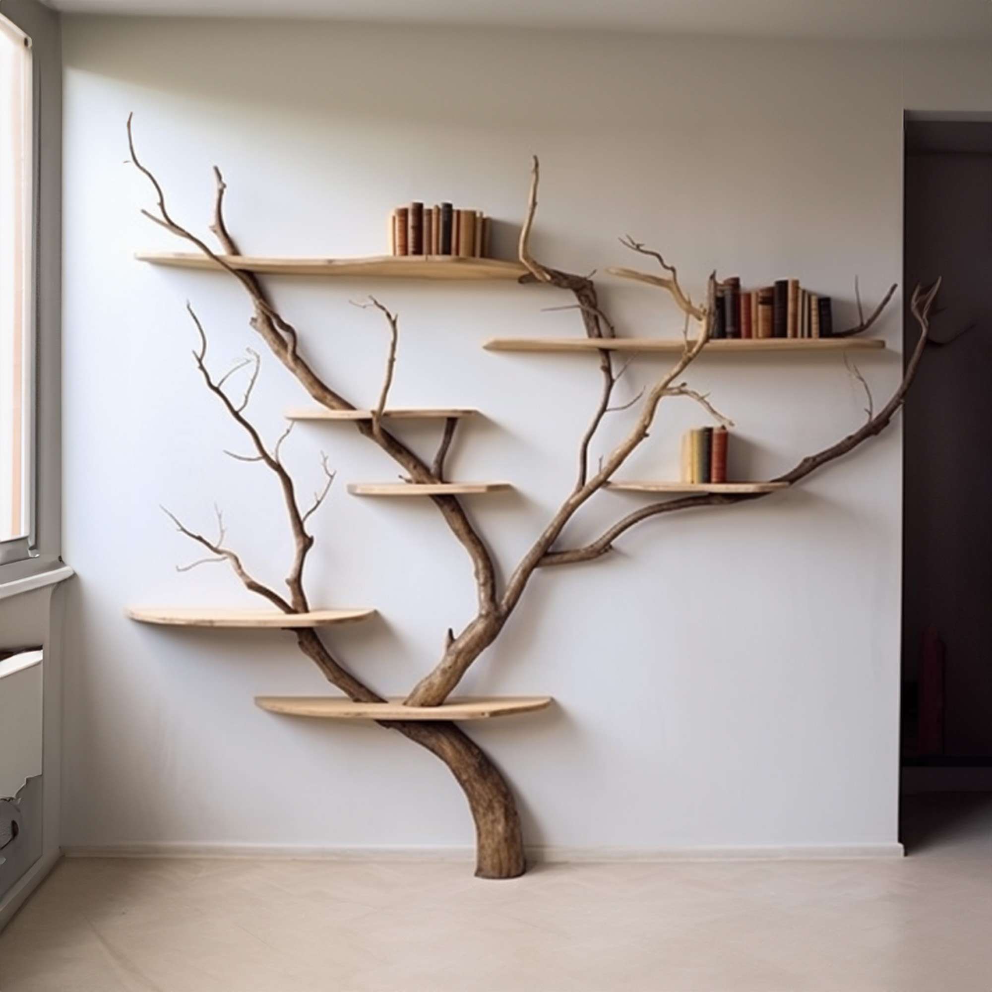 Minimalist Wild Mulberry Wood Bookcase Tree Bookshelf Decor For Living Room SINLTB025