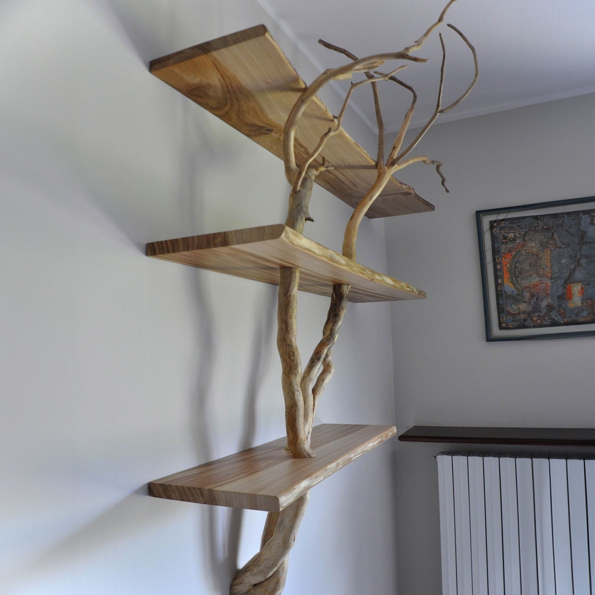 Mid Century Tree Book Shelf Floating Live Edge Shelf SINLTB028