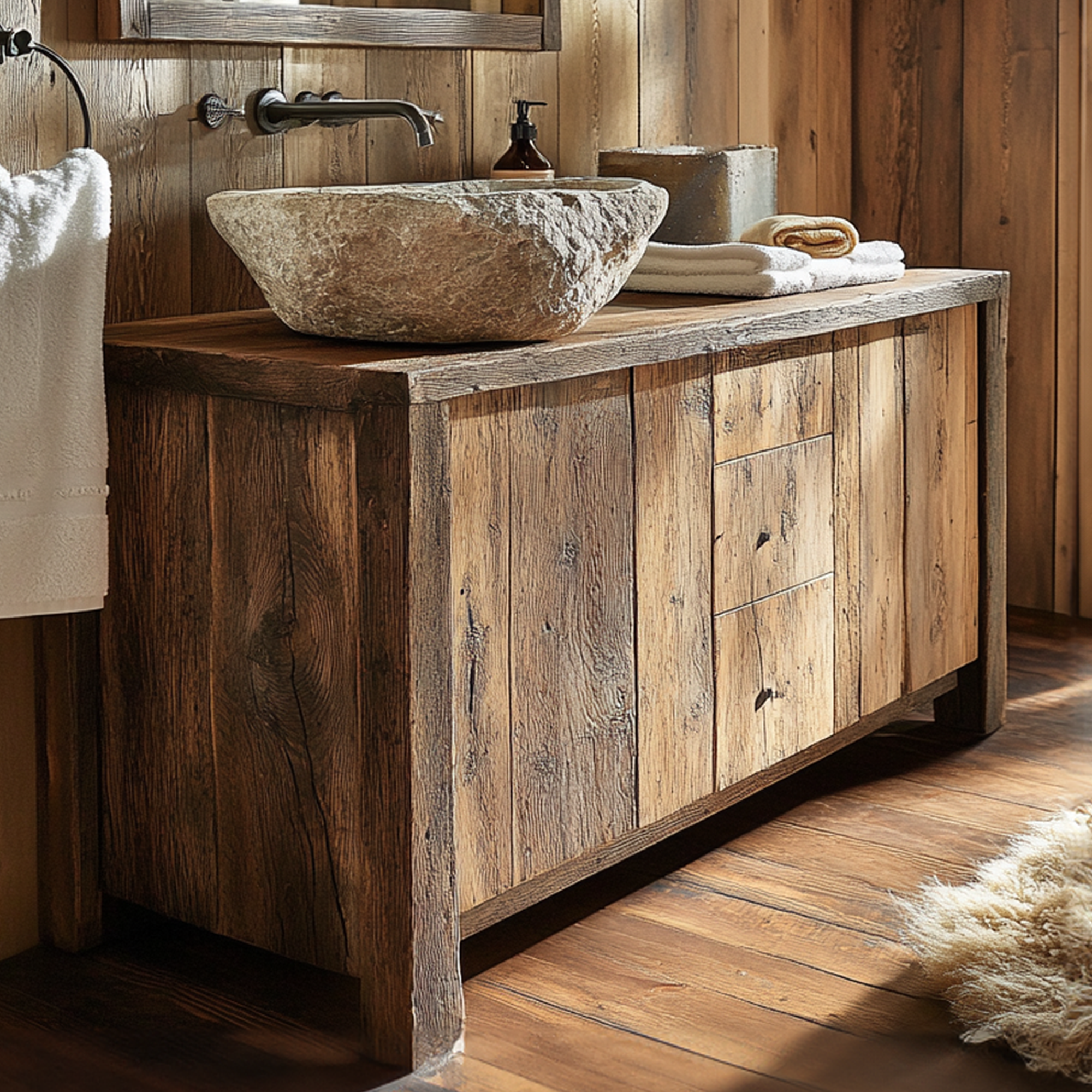 Vintage Wood Bathroom Vanity Sink Stand Boho Decor SINLBRV028