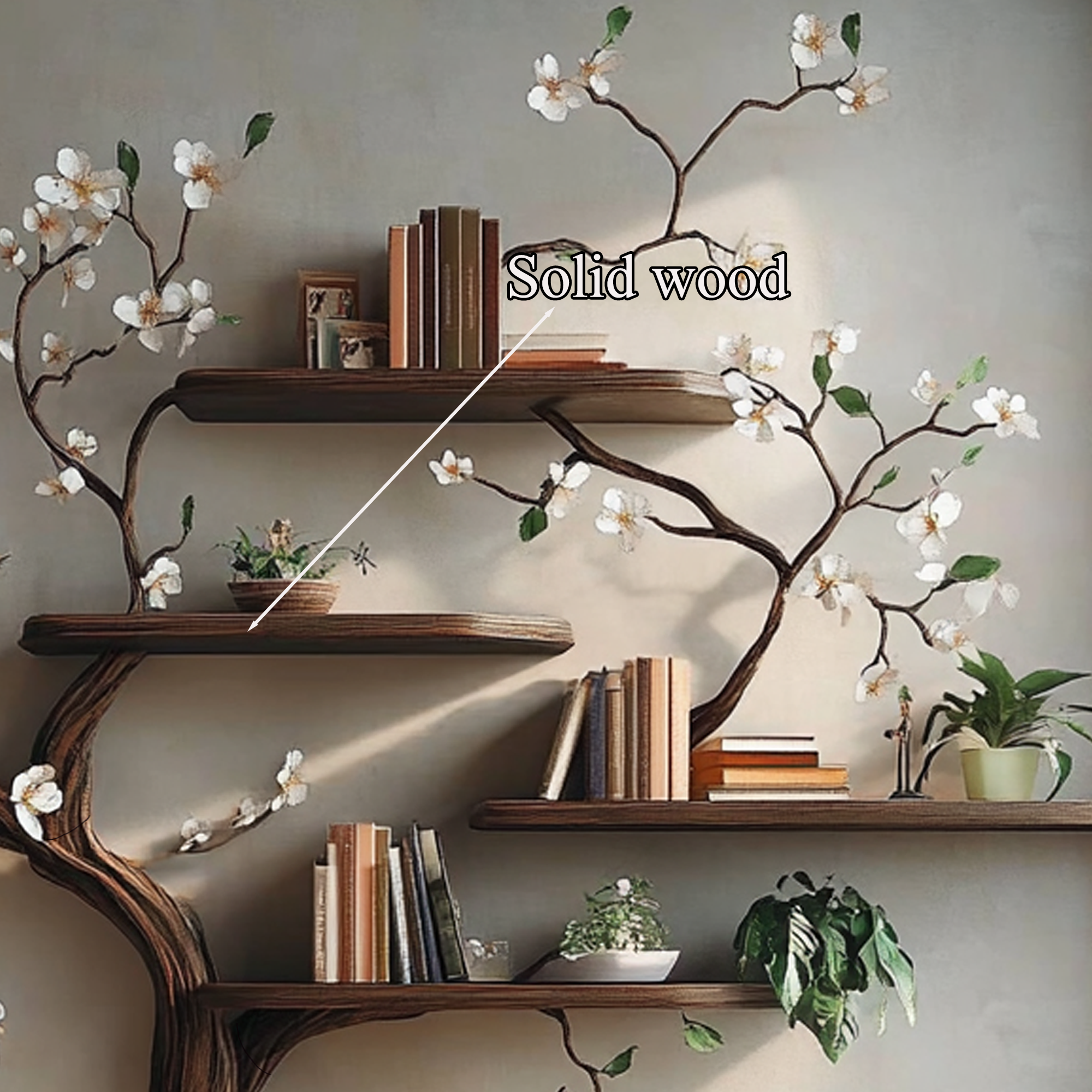 Tree Branch Bookcase Wall Mount Live Edge Shelf Decor Home SINLTB131