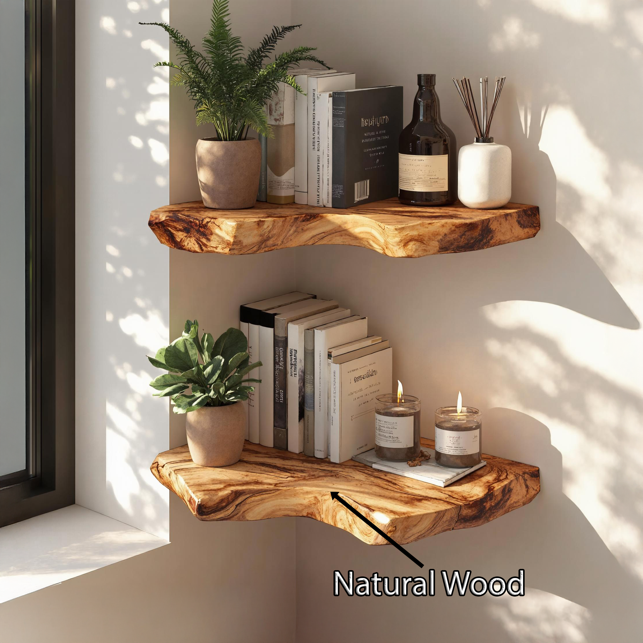 Rustic Wood Corner Shelf For Living Room Farmhouse Decor SILDTCN062