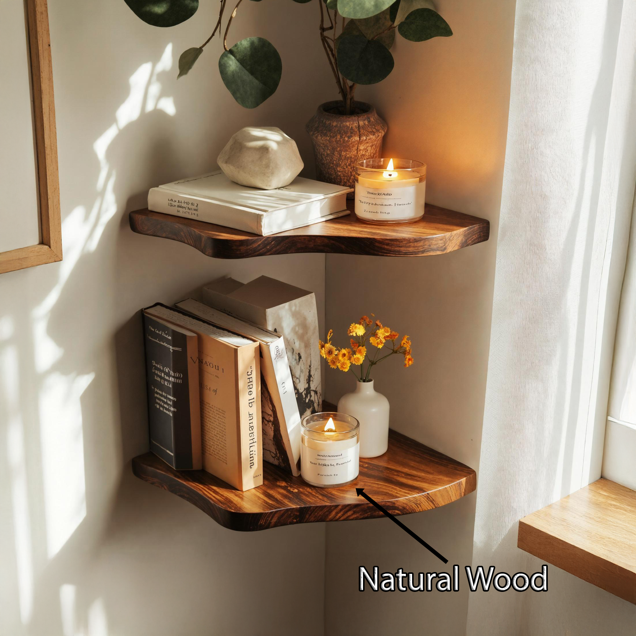 Rustic Natural Edge Wood Corner Shelf For Bedroom Organic Warmth SILDTCN065