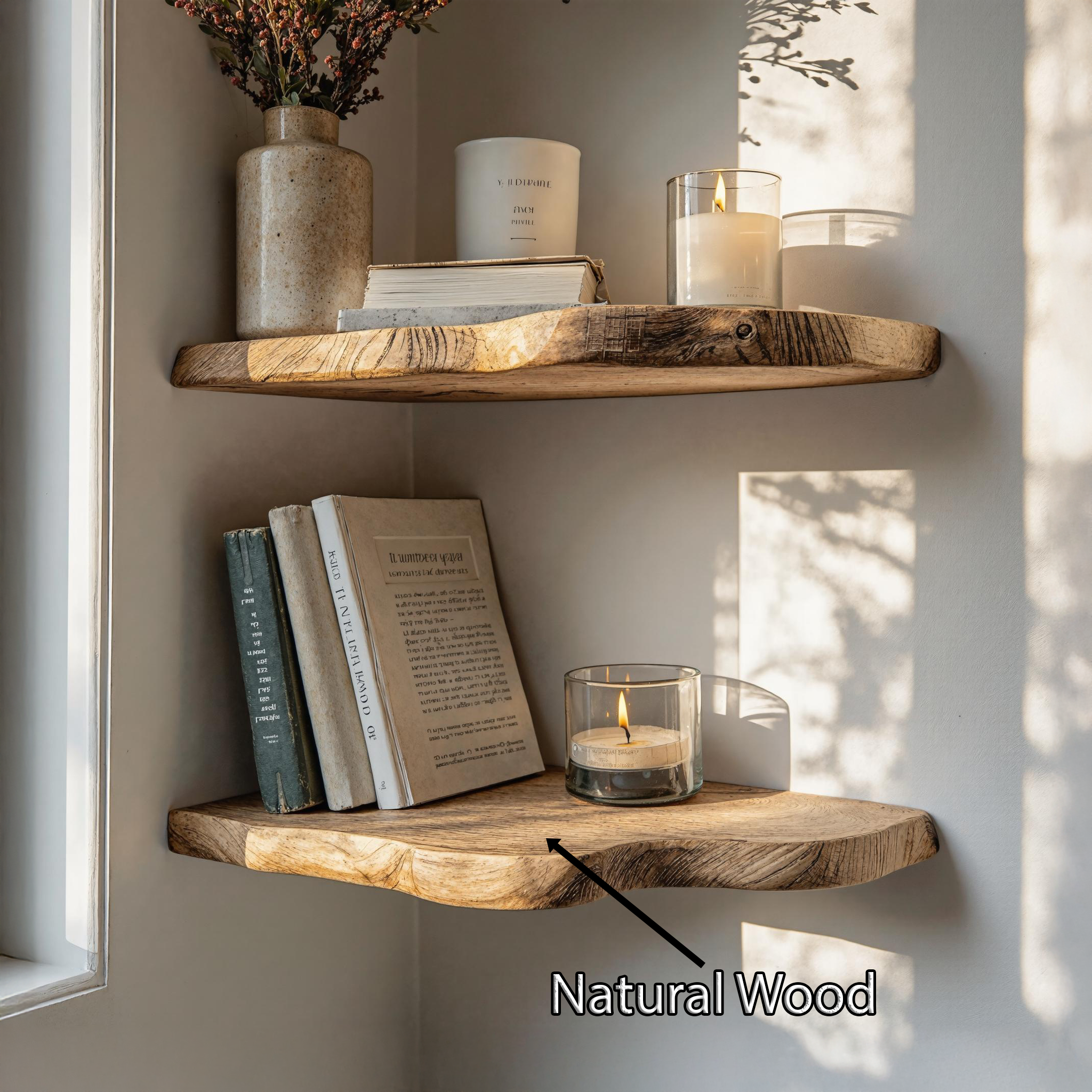 Minimalist Natural Wood Corner Shelf For Small Living Room SILDTCN072
