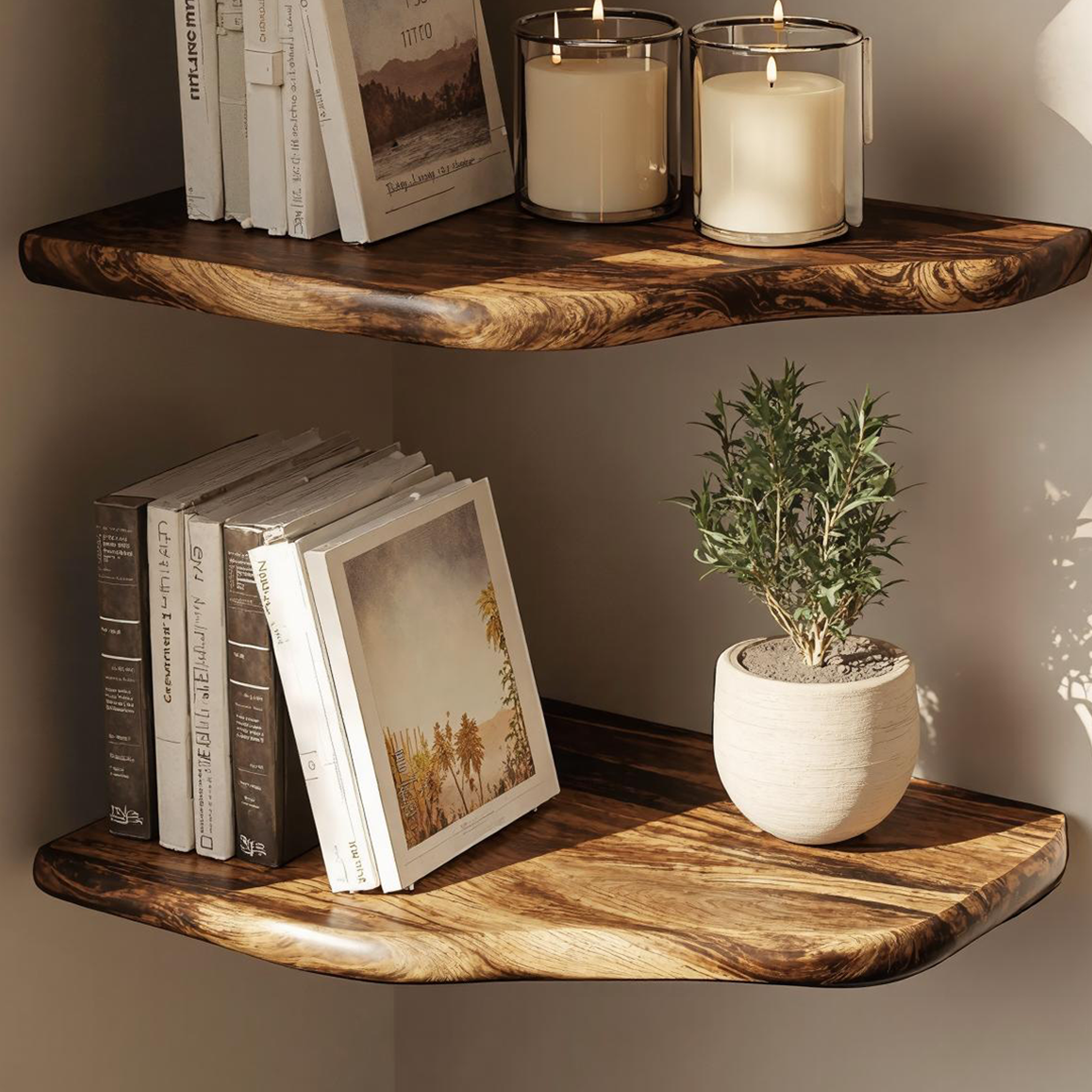 Rustic natural Wood Corner Shelf For Fireplace Mantel SILDTCN068