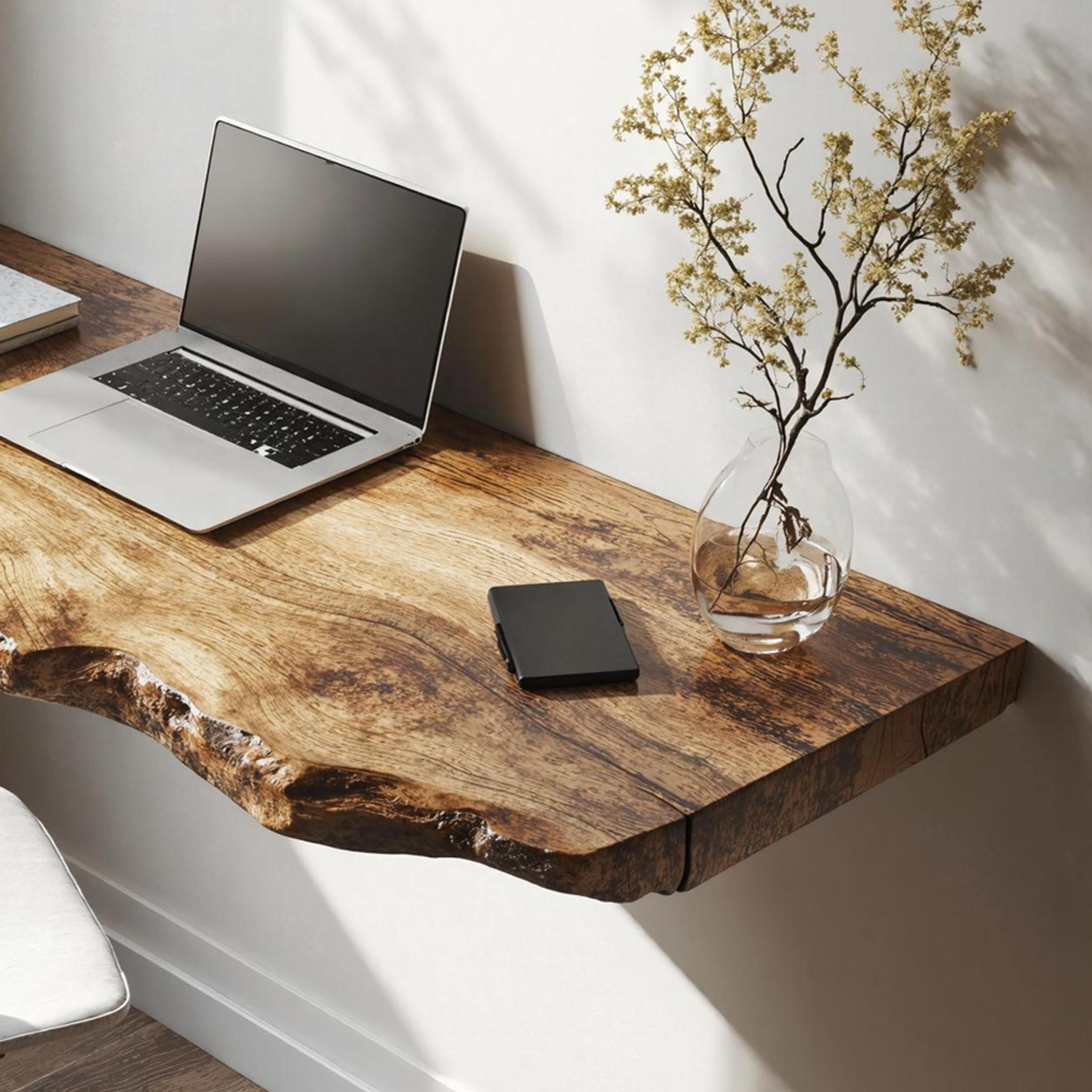 Farmhouse Solid Wood Floating Desk For Organic Living Room Design SILDTFLD027