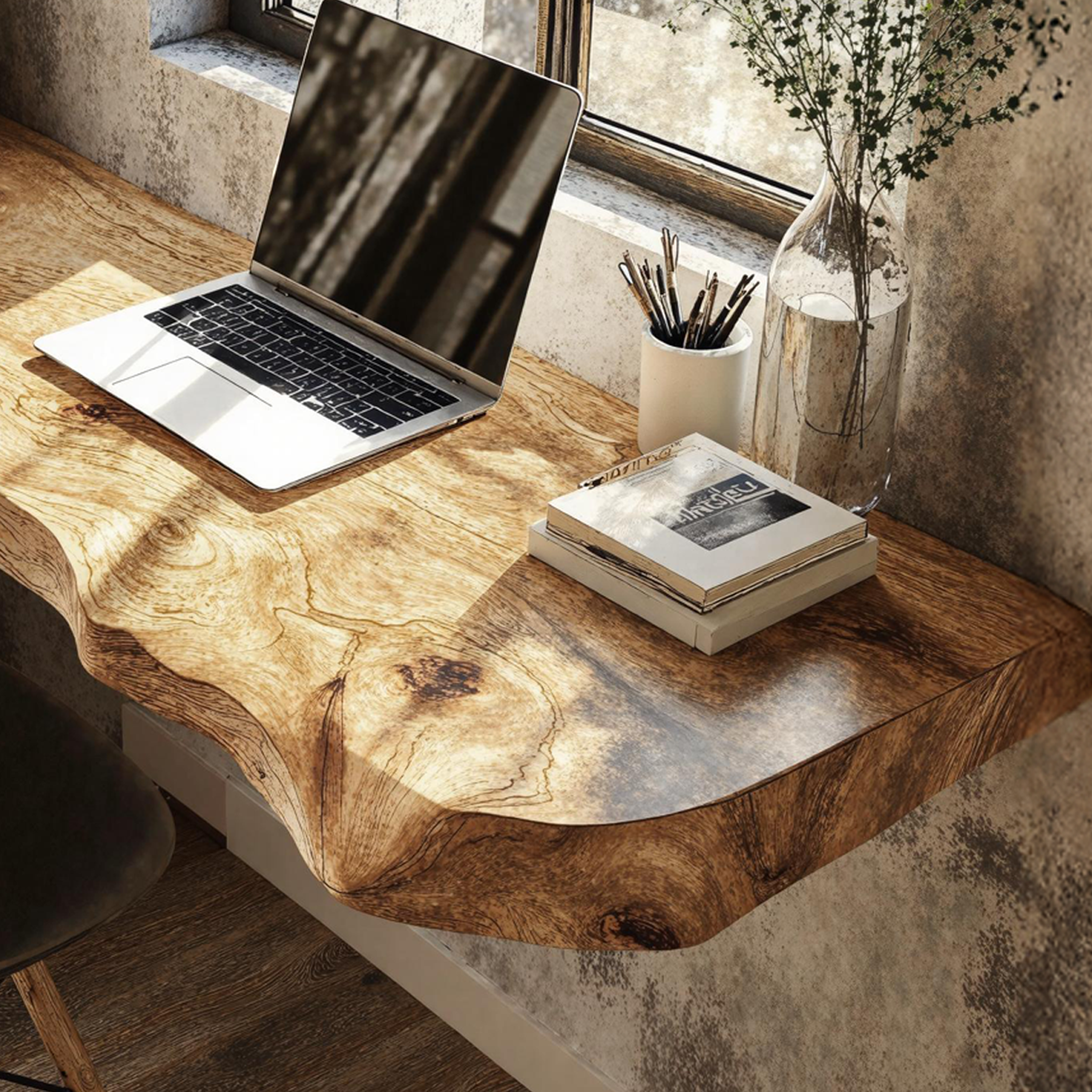 Mid Century Solid Wood Floating Desk For Sleek Home Styling SILDTTRFLD002