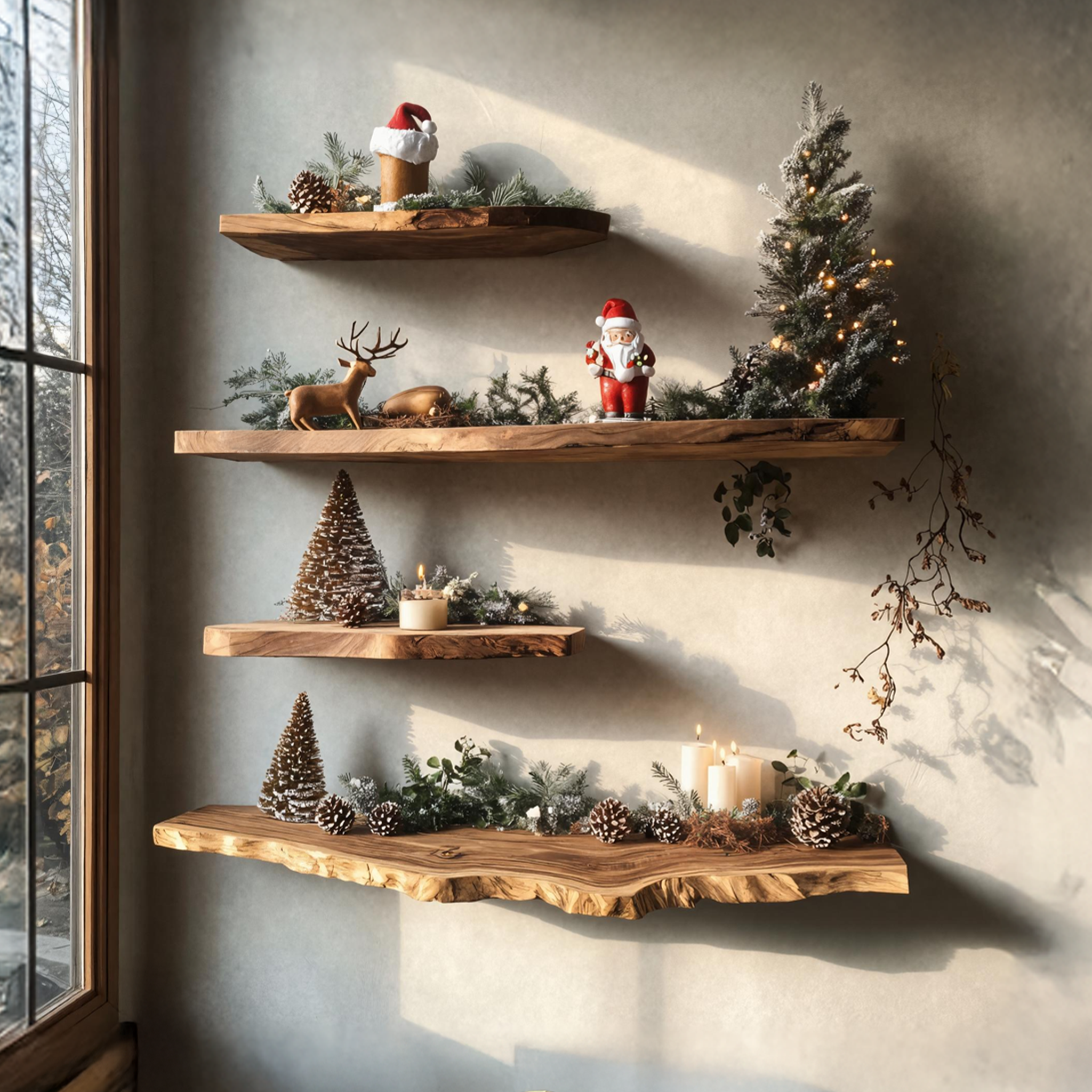 Farmhouse Live Edge Floating Shelf For Festive Holiday Living Room SILDTTNCFL038