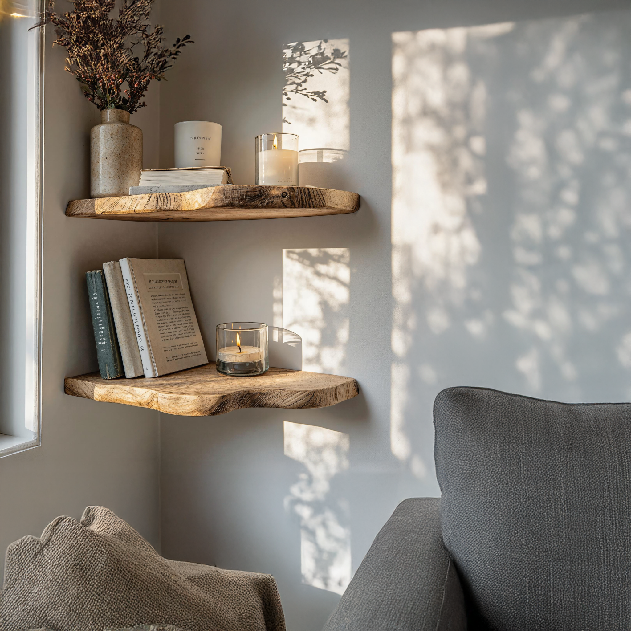 Minimalist Natural Wood Corner Shelf For Small Living Room SILDTCN072