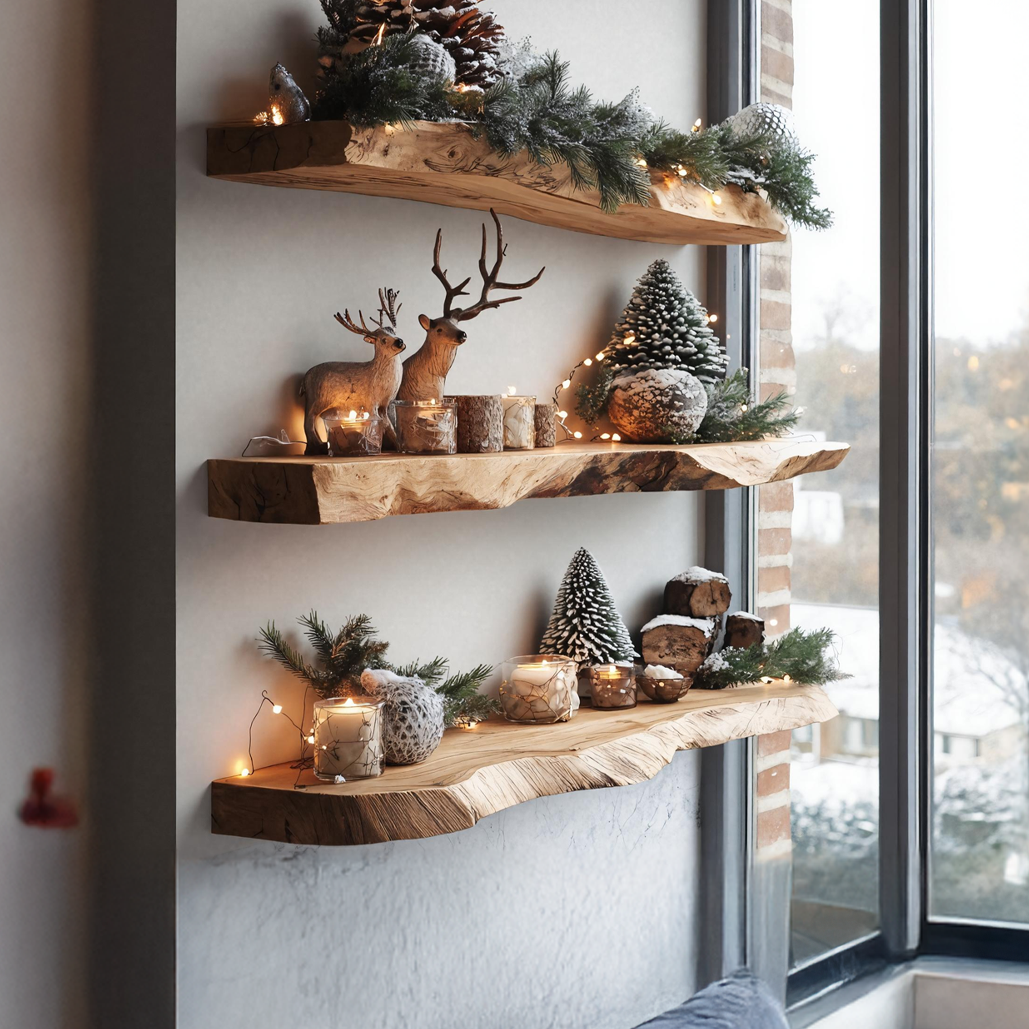 Farmhouse Solid Wood Floating Shelf For Living Room Xmas Decoration SILDTTNCFL030