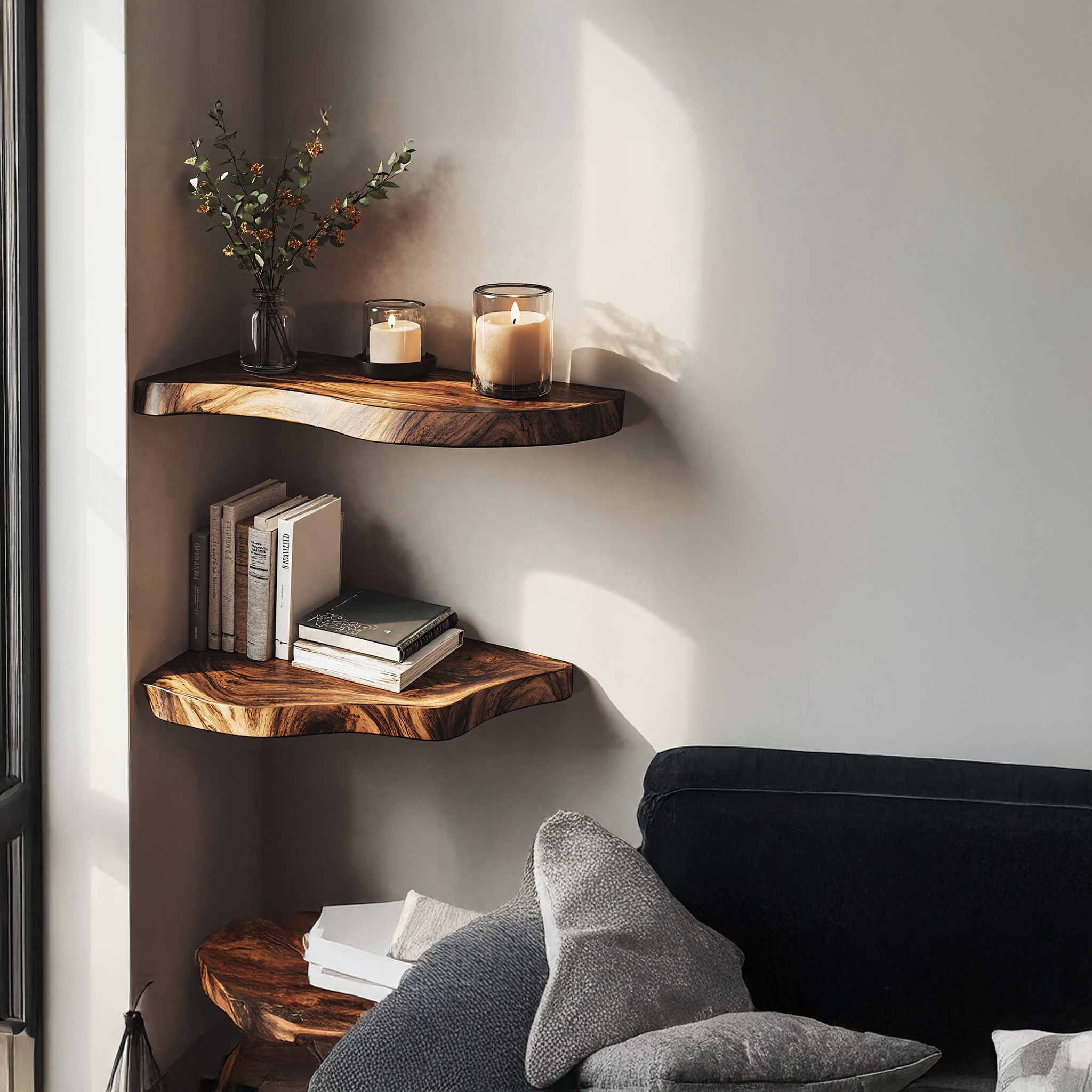 Vintage Wood Corner Shelf for Living Room Antique Inspired SILDTCN066