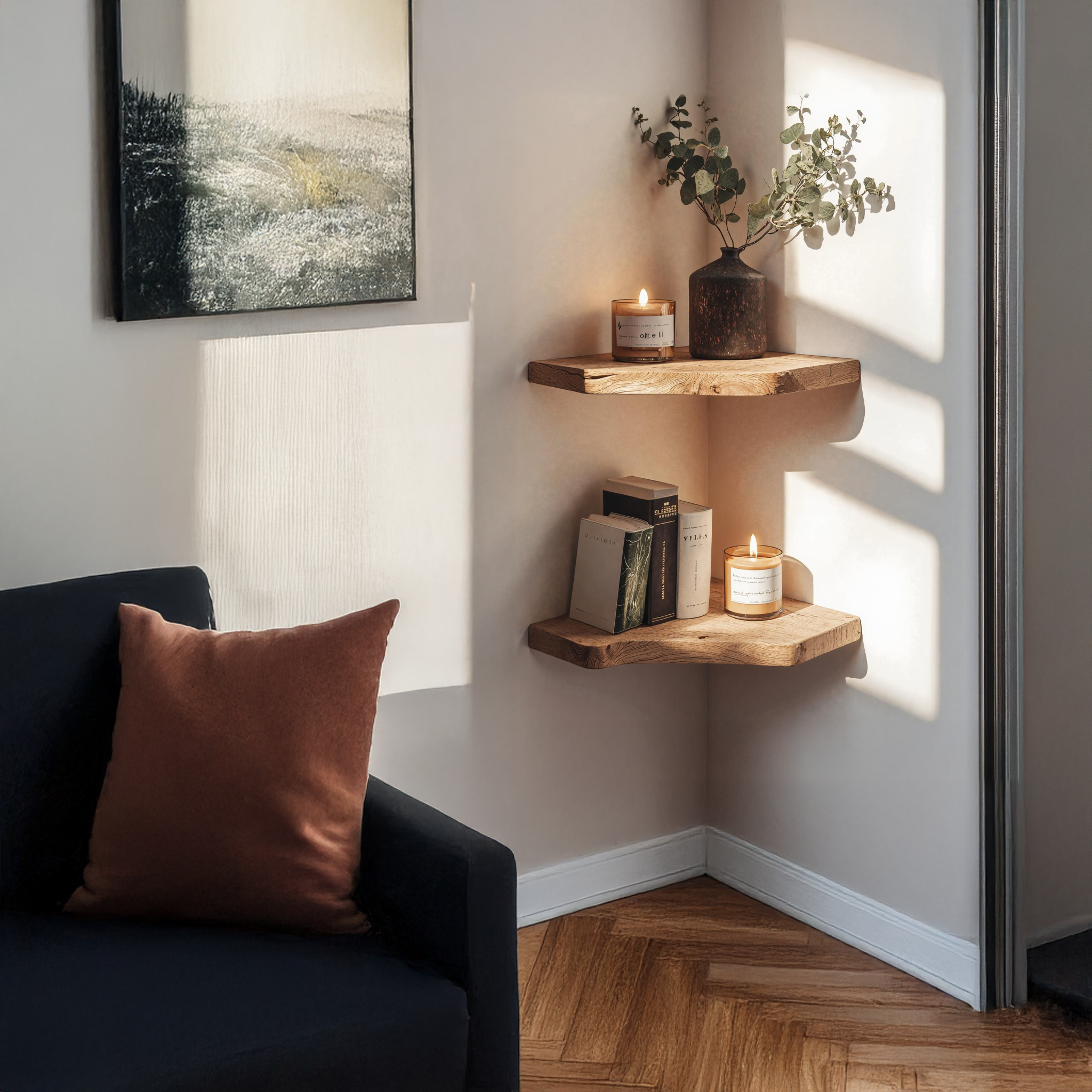 Modern Natural Wood Corner Shelf For Contemporary Decor SILDTCN073