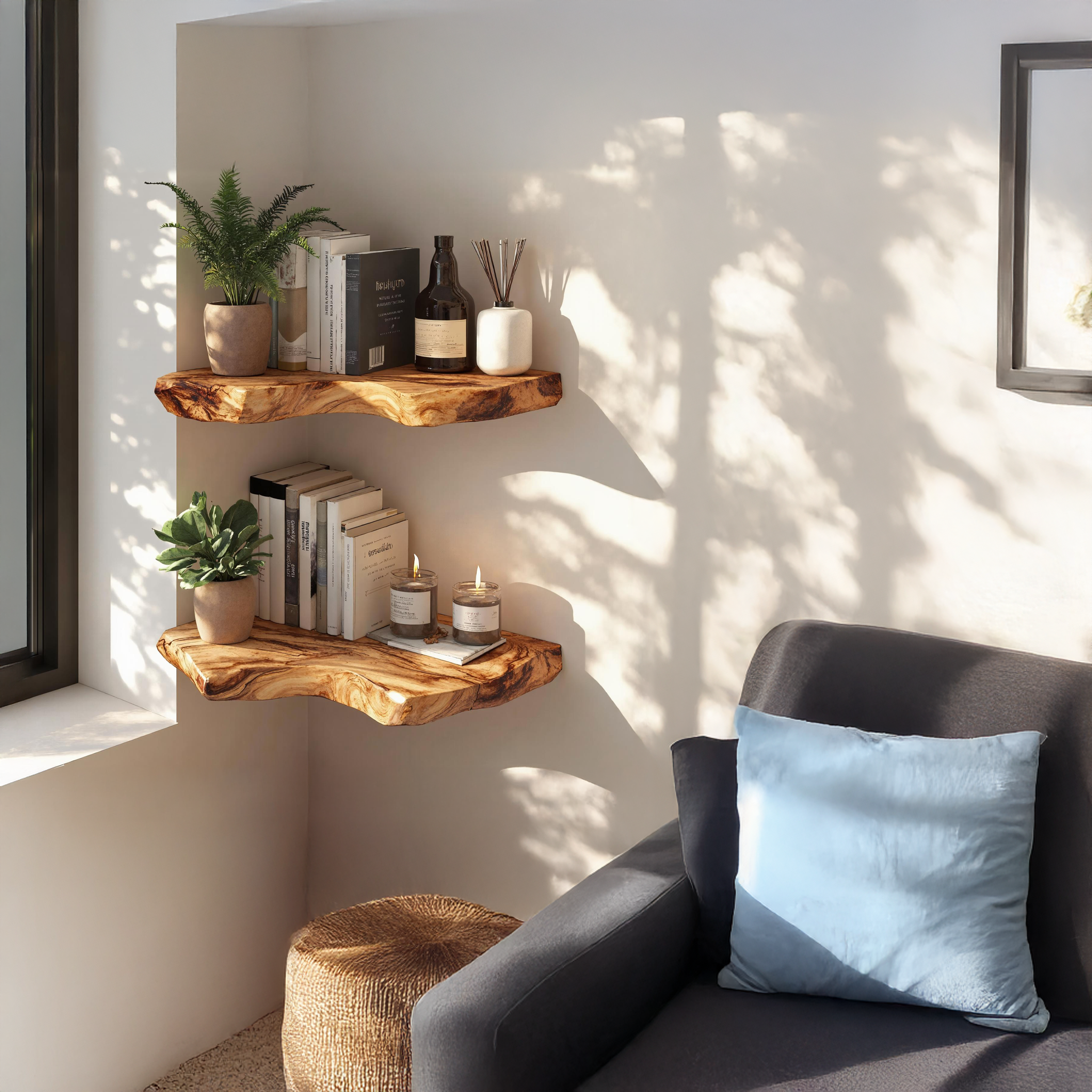 Rustic Wood Corner Shelf For Living Room Farmhouse Decor SILDTCN062