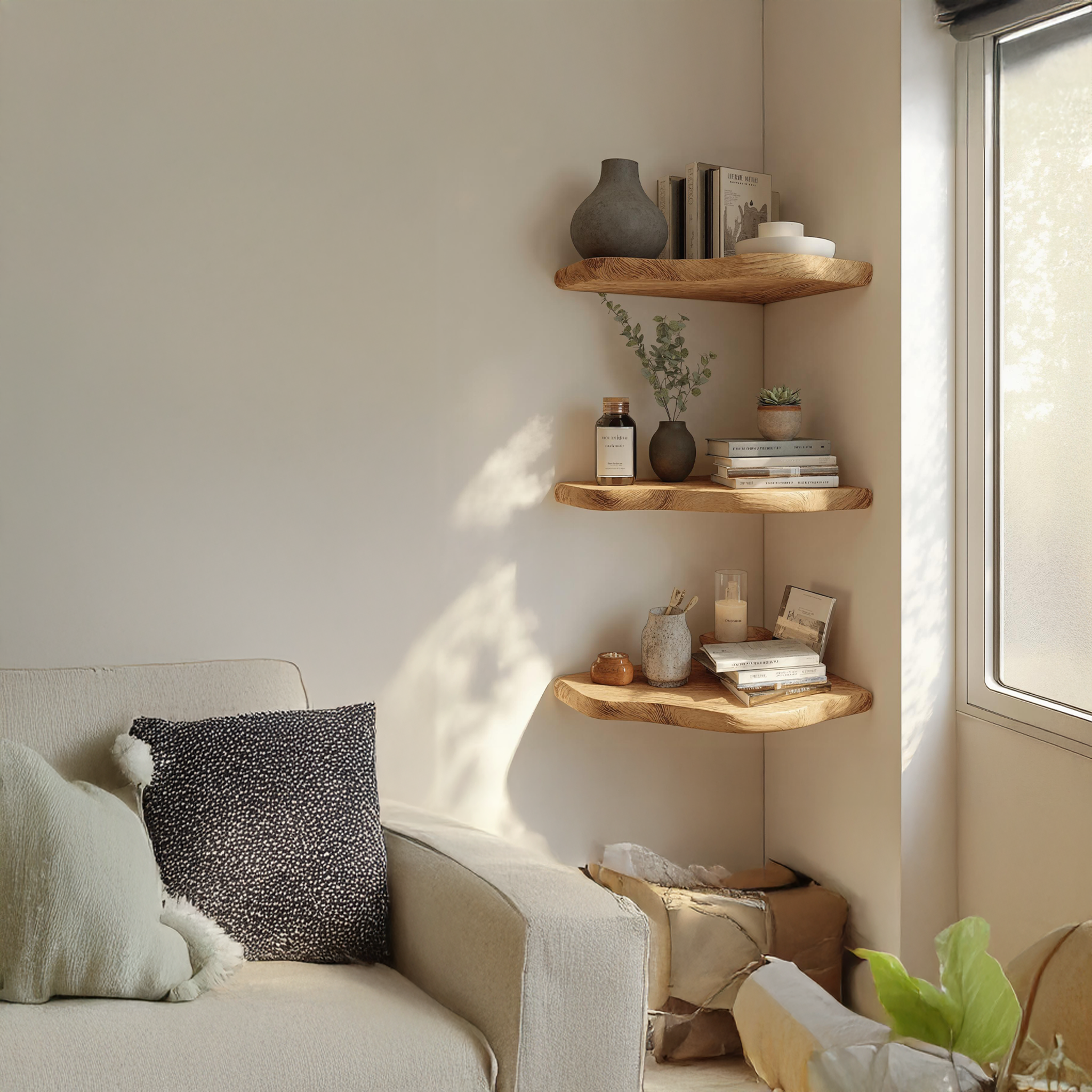 Vintage Rustic Natural Wood Corner Shelf For Any Space SILDTCN075