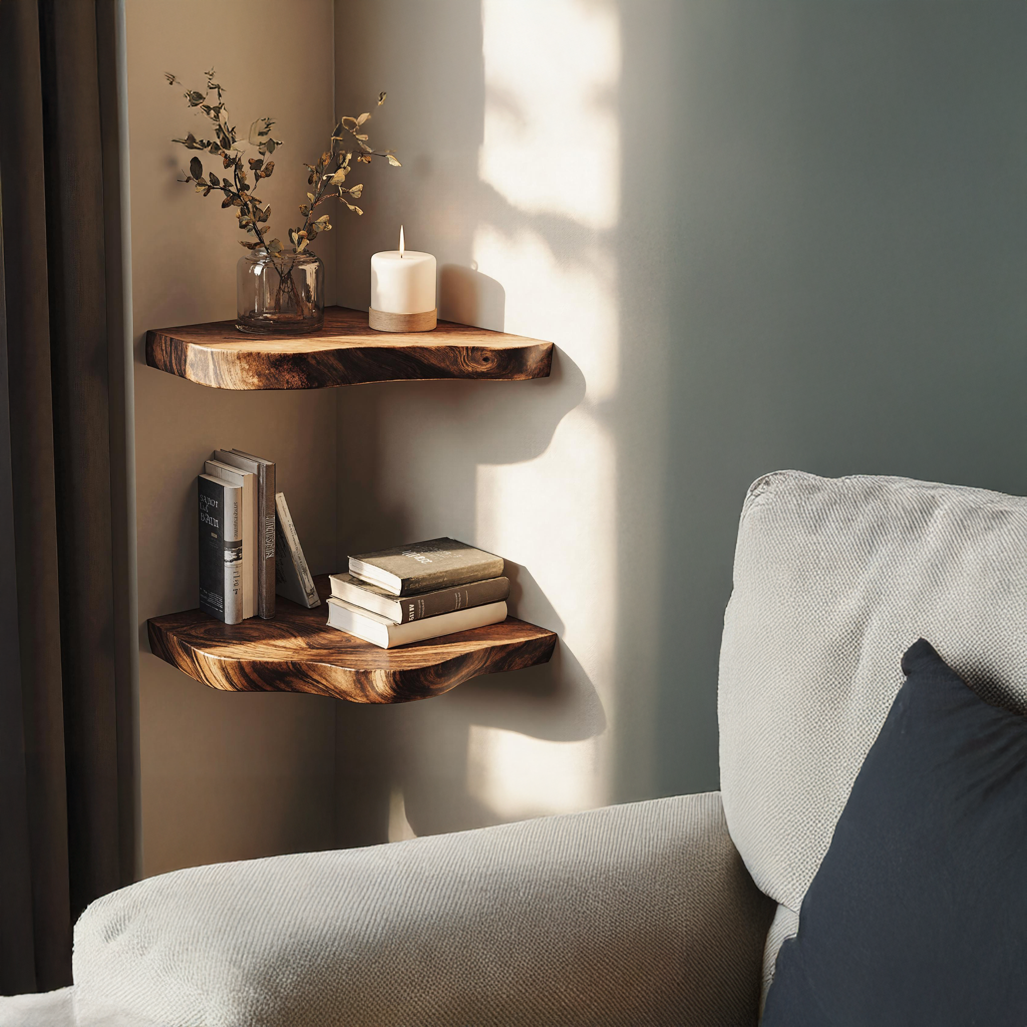 Mid-Century Modern Wood Corner Shelf For Living Room SILDTCN067