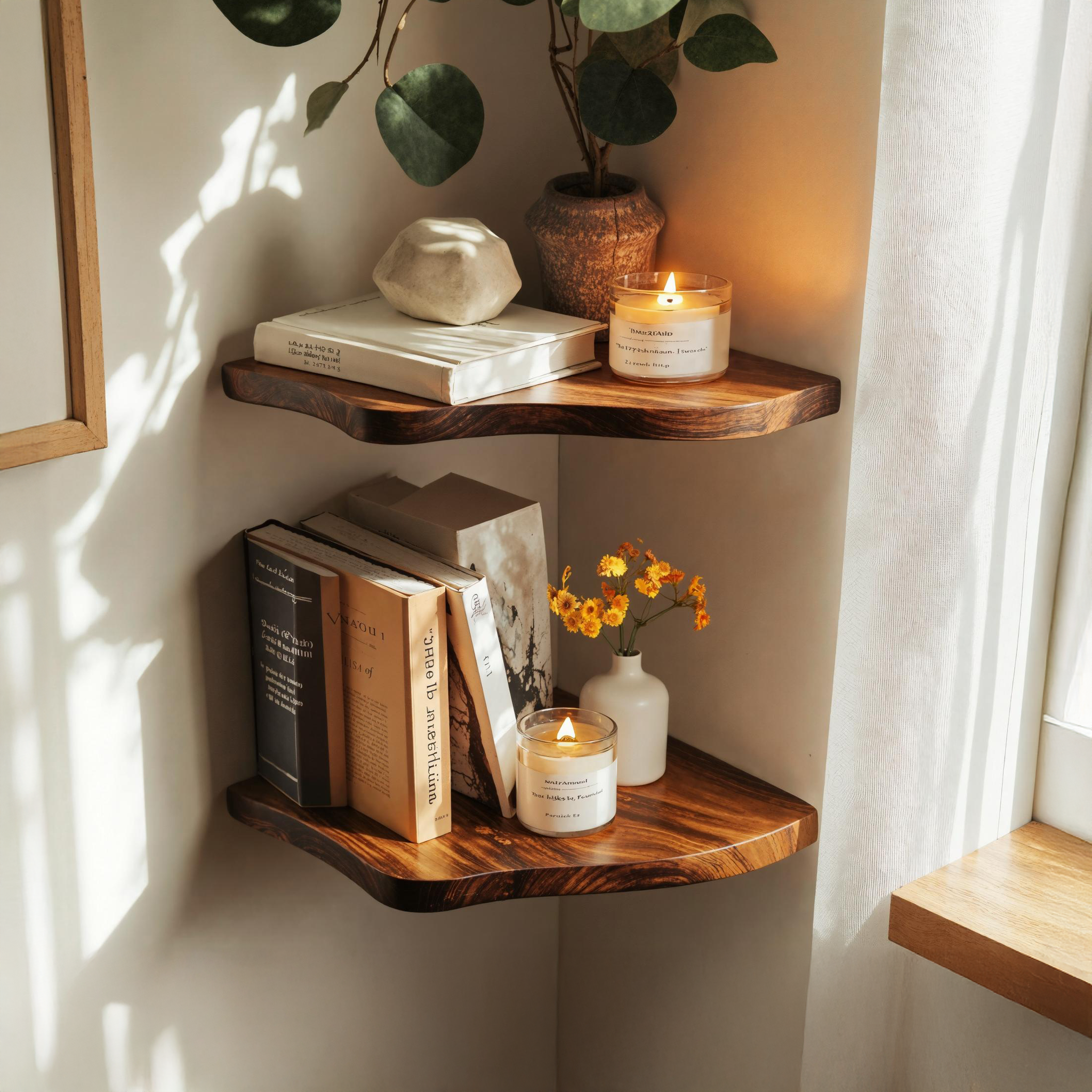 Rustic Natural Edge Wood Corner Shelf For Bedroom Organic Warmth SILDTCN065