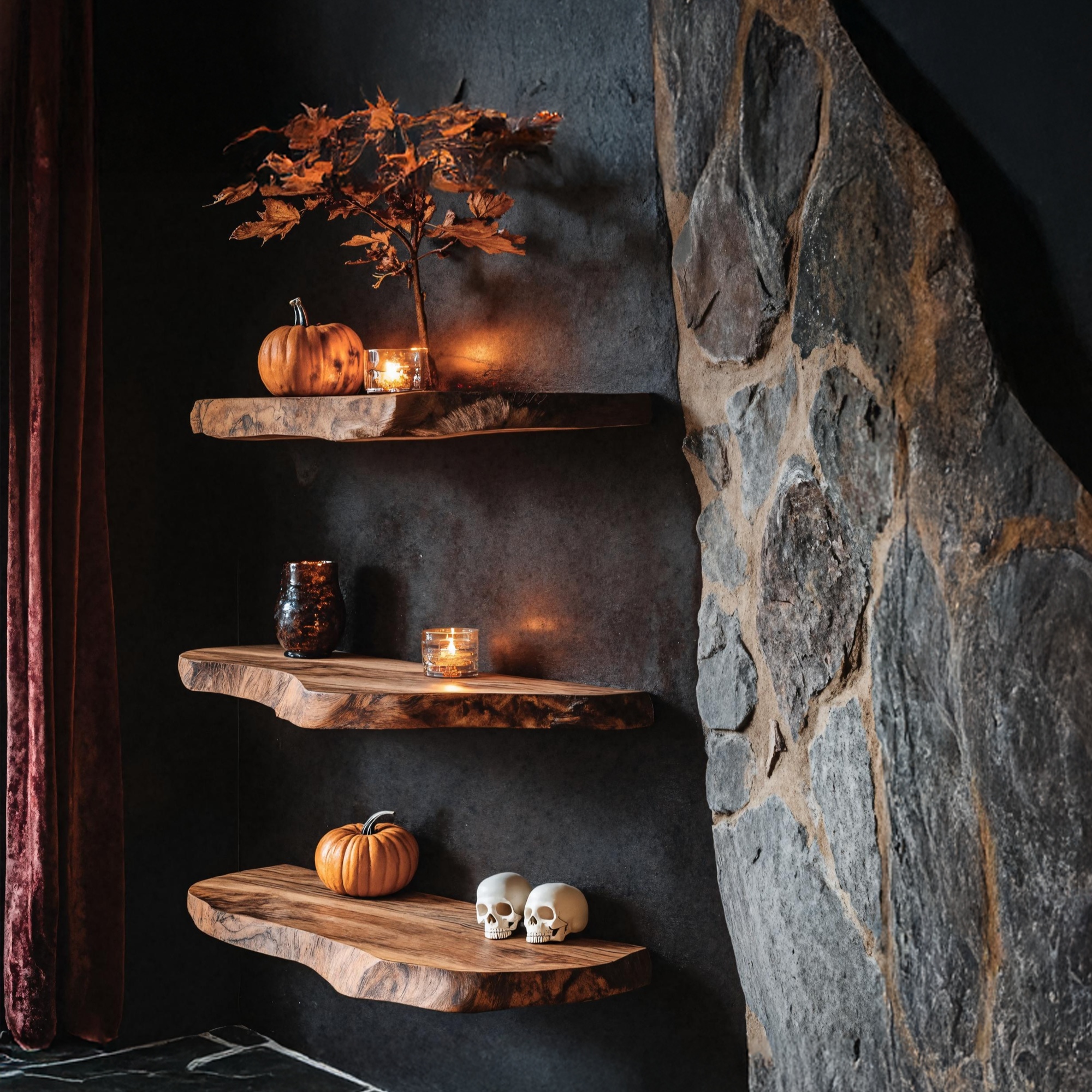 Rustic Wooden Floating Shelf For Living Room Warm Country Halloween Vibes SILDTTRHFL025