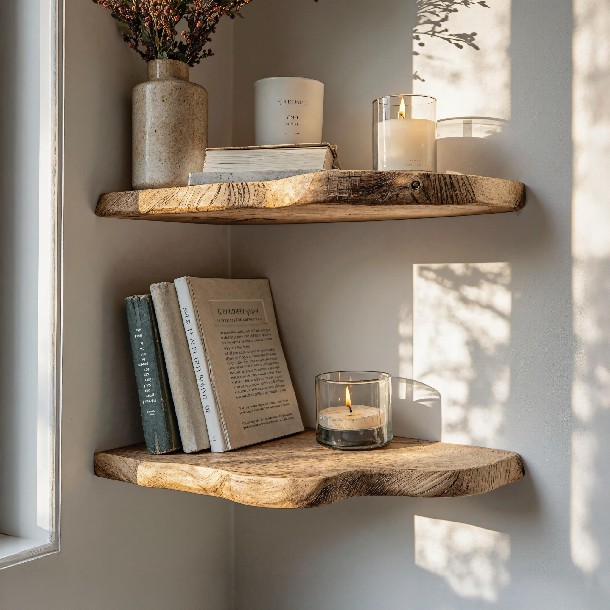 Minimalist Natural Wood Corner Shelf For Small Living Room SILDTCN072