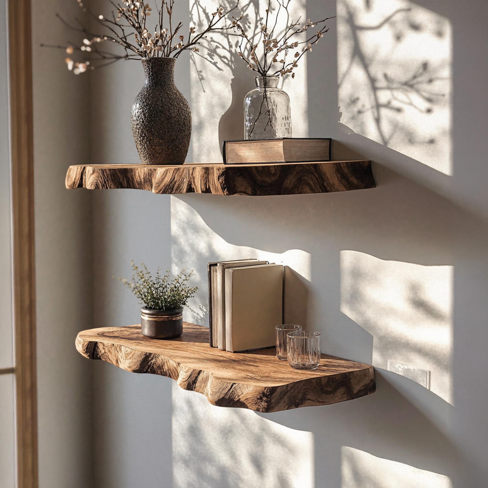 Rustic Wooden Floating Shelf Live Edge For Living Room SILDTFL138