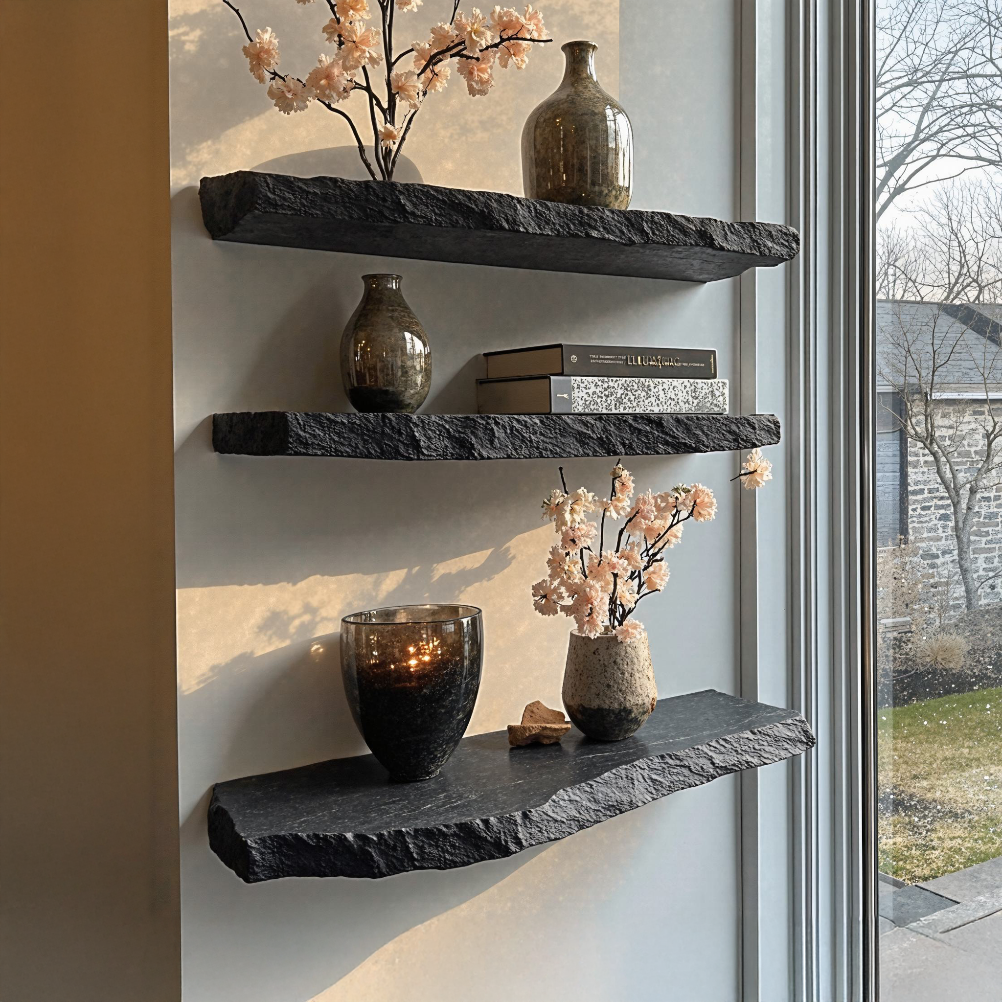 Rustic Black Wood Floating Shelves For Dining Room SILDTFL126