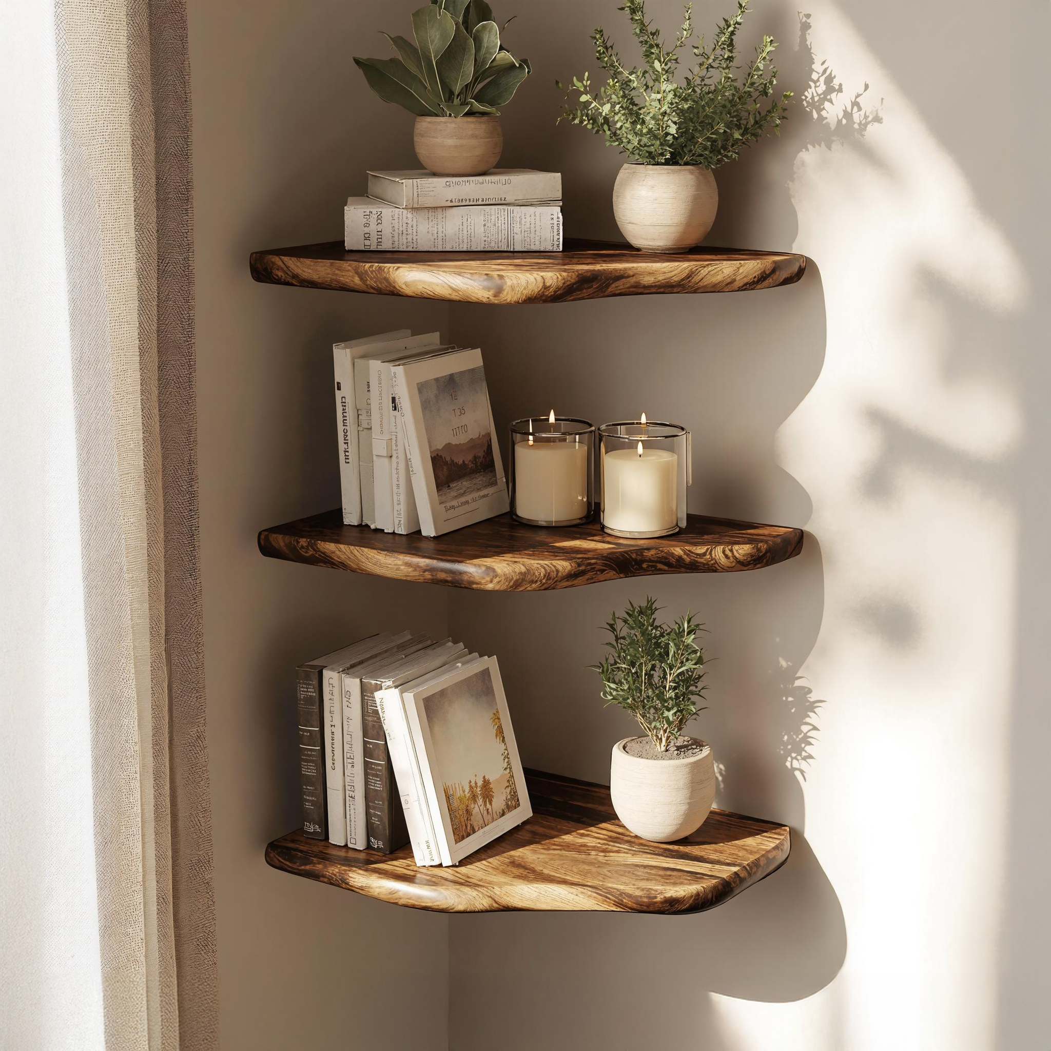 Rustic natural Wood Corner Shelf For Fireplace Mantel SILDTCN068