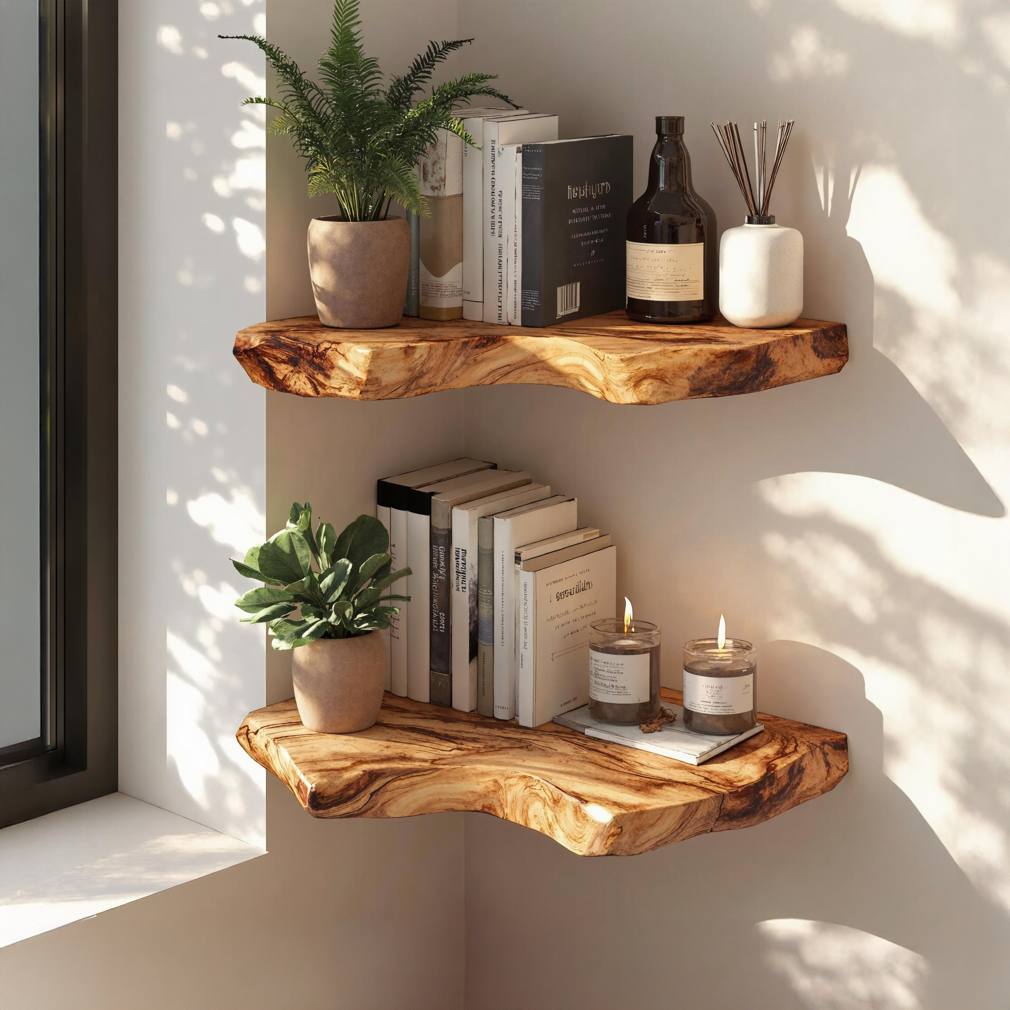 Rustic Wood Corner Shelf For Living Room Farmhouse Decor SILDTCN062