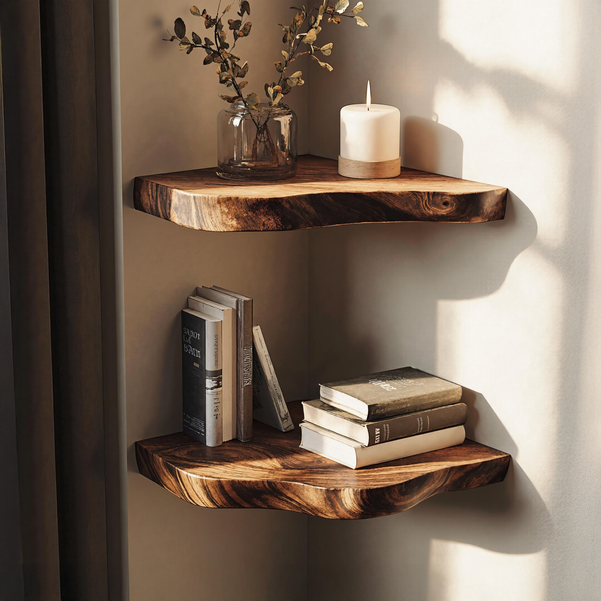 Mid-Century Modern Wood Corner Shelf For Living Room SILDTCN067
