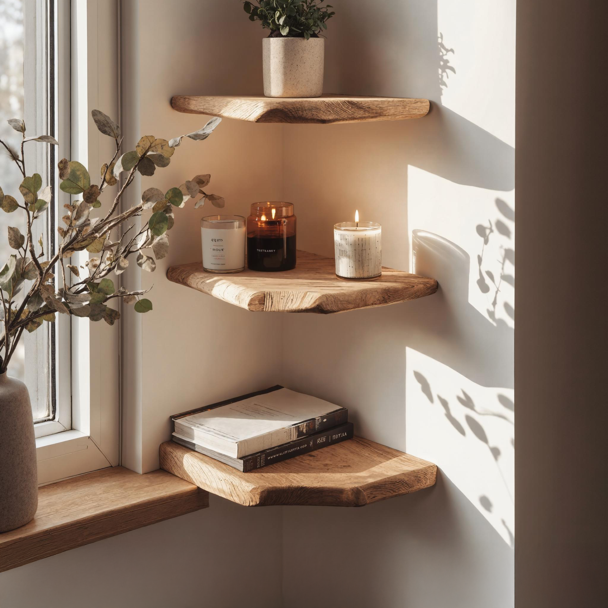 Rustic Country-Style Wood Corner Shelf For Farmhouse Entryway SILDTCN071
