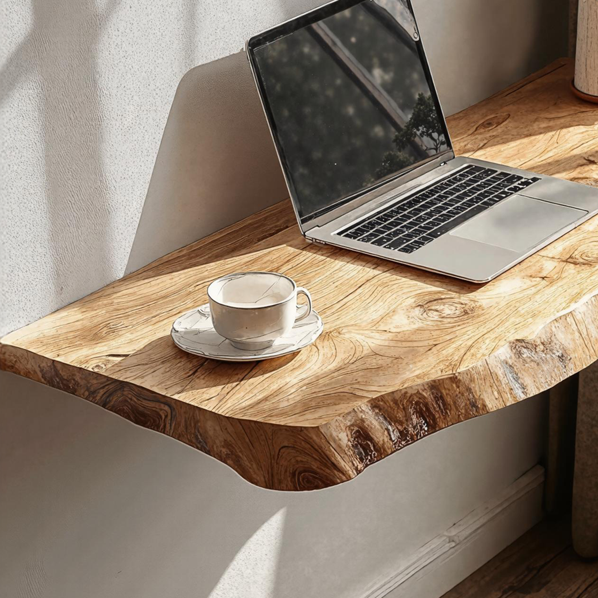 Rustic Wooden Floating Table For Serene Bedroom Inspiration SILDTTRFLD006