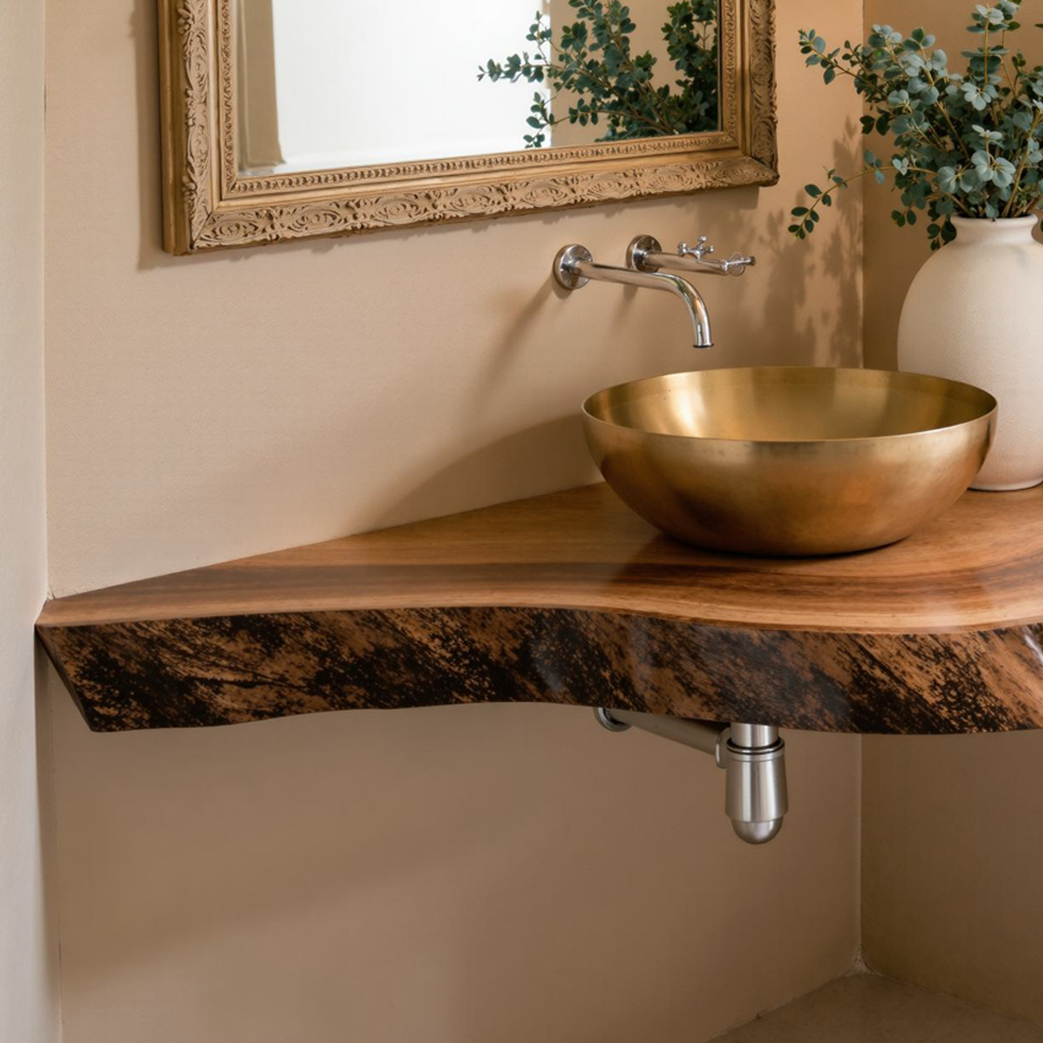 Wooden Corner Shelf Bathroom Corner Sink SILDTBRV067